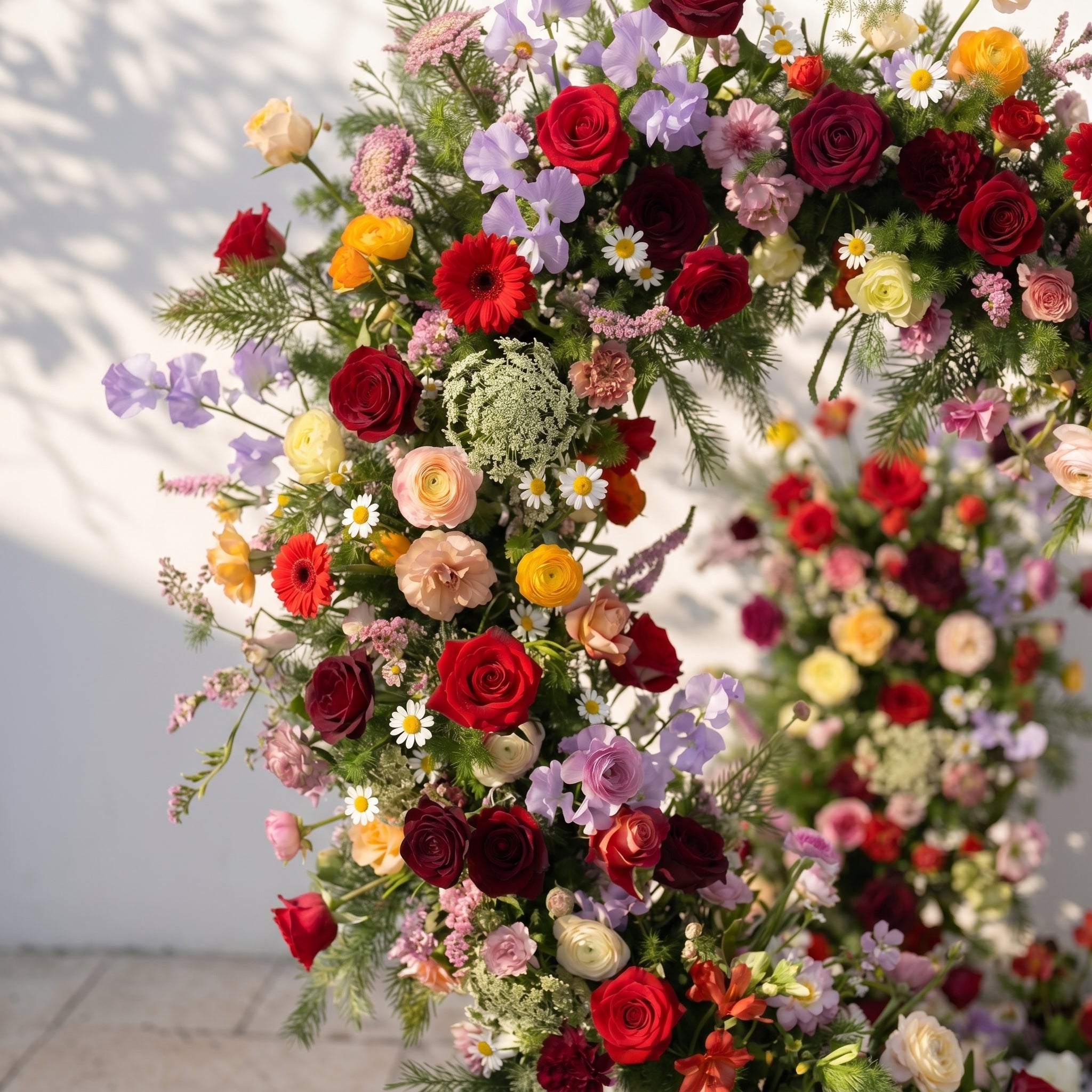 Mirmora: Heart-Shaped Multi-Color Mixed Floral Silk Flower Arch Floral Arrangement for Boho Weddings
