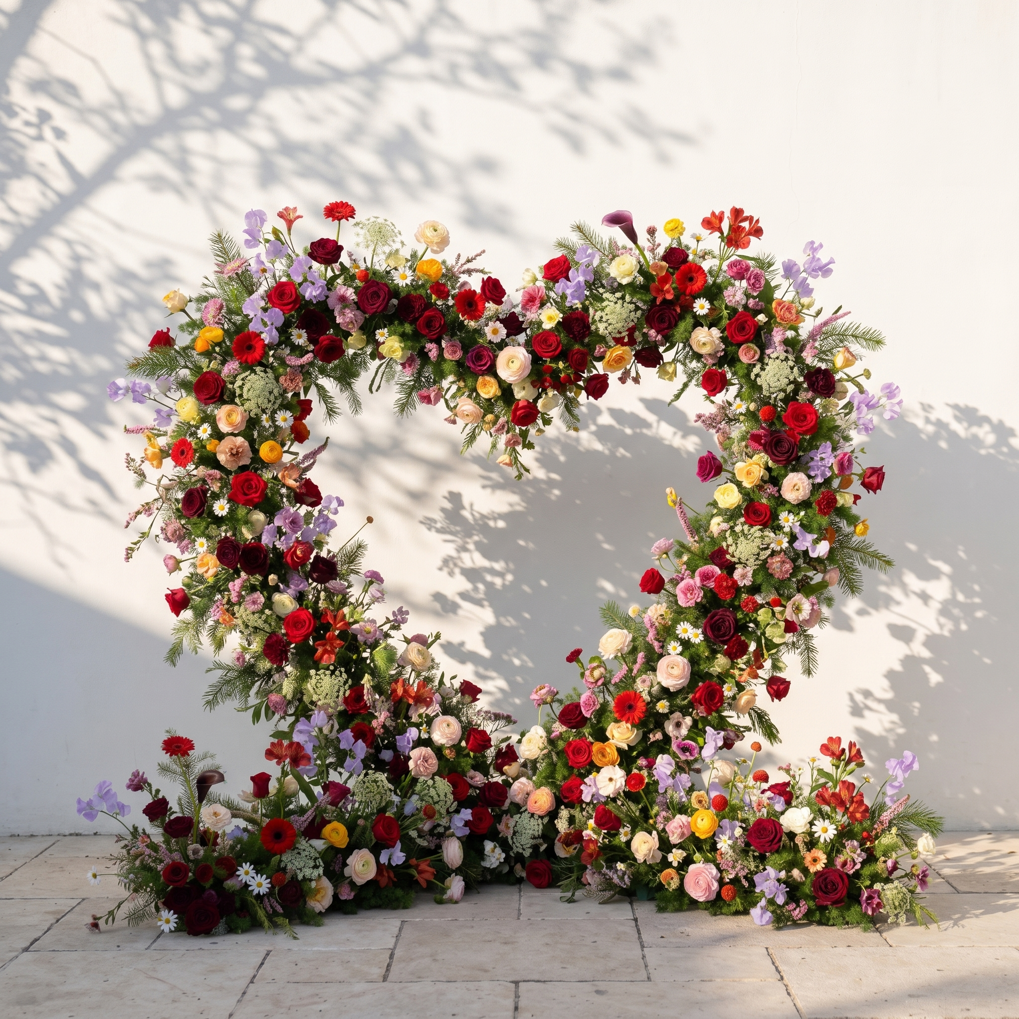 Mirmora: Heart-Shaped Multi-Color Mixed Floral Silk Flower Arch Floral Arrangement for Boho Weddings