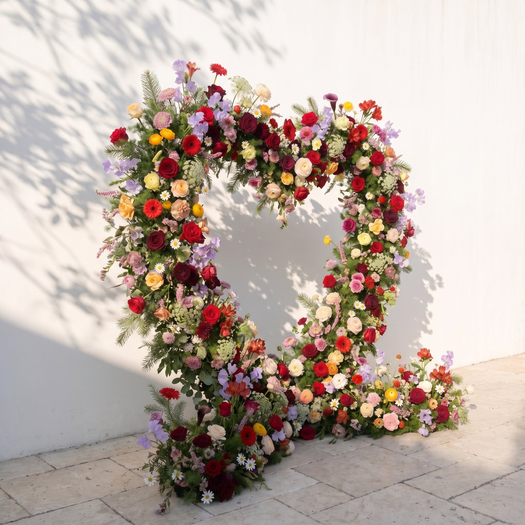 Mirmora: Heart-Shaped Multi-Color Mixed Floral Silk Flower Arch Floral Arrangement for Boho Weddings