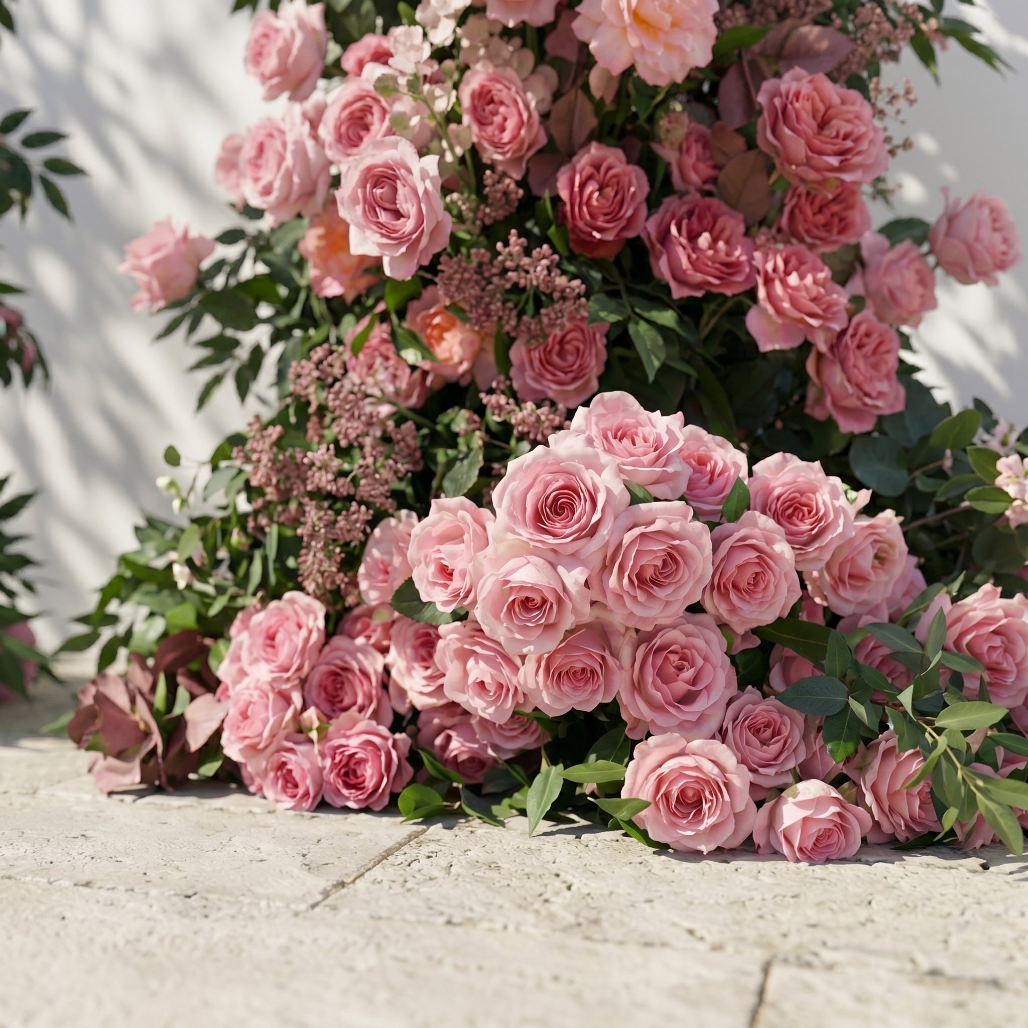 Morbelle Horn Arch: Blush Pink Roses Flower Arch with Greenery for Luxury and Natural Garden Weddings&Events Decoration Incuding Frame