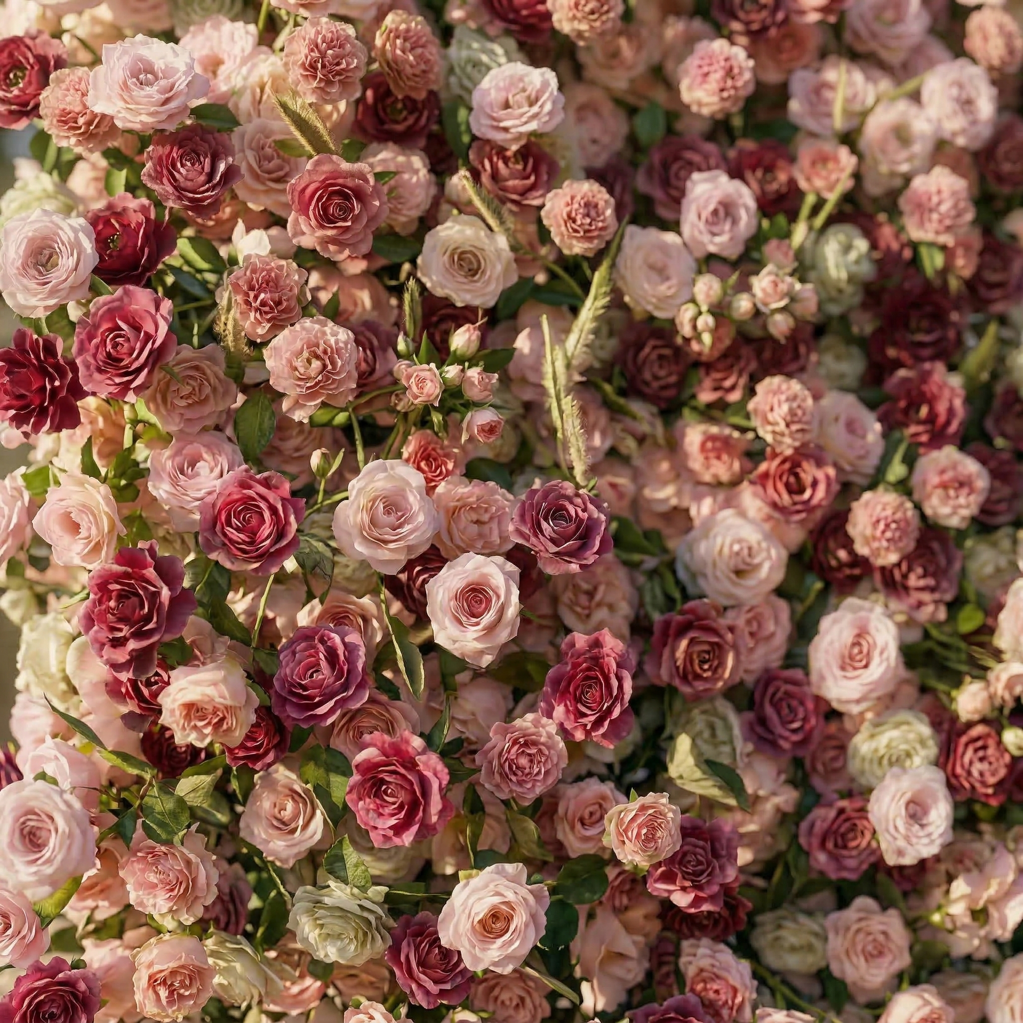 Nirex: 5D Berry & Pink Silk Rose Flower Wall Roll-Up Fabric Backdrop for Luxury Event Decor