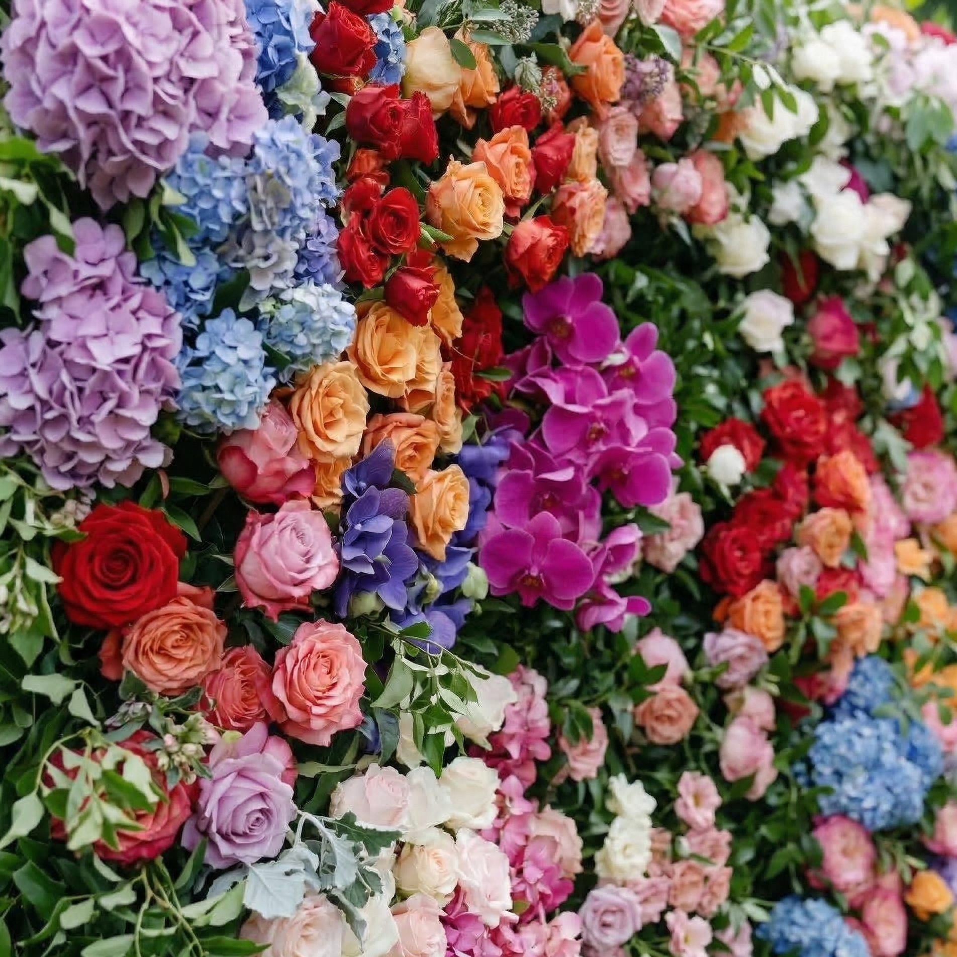 Noirae: 5D Wildflower Mix & Lush Greenery Silk Rose Flower Wall Roll-Up Fabric Backdrop for Garden Events Decor