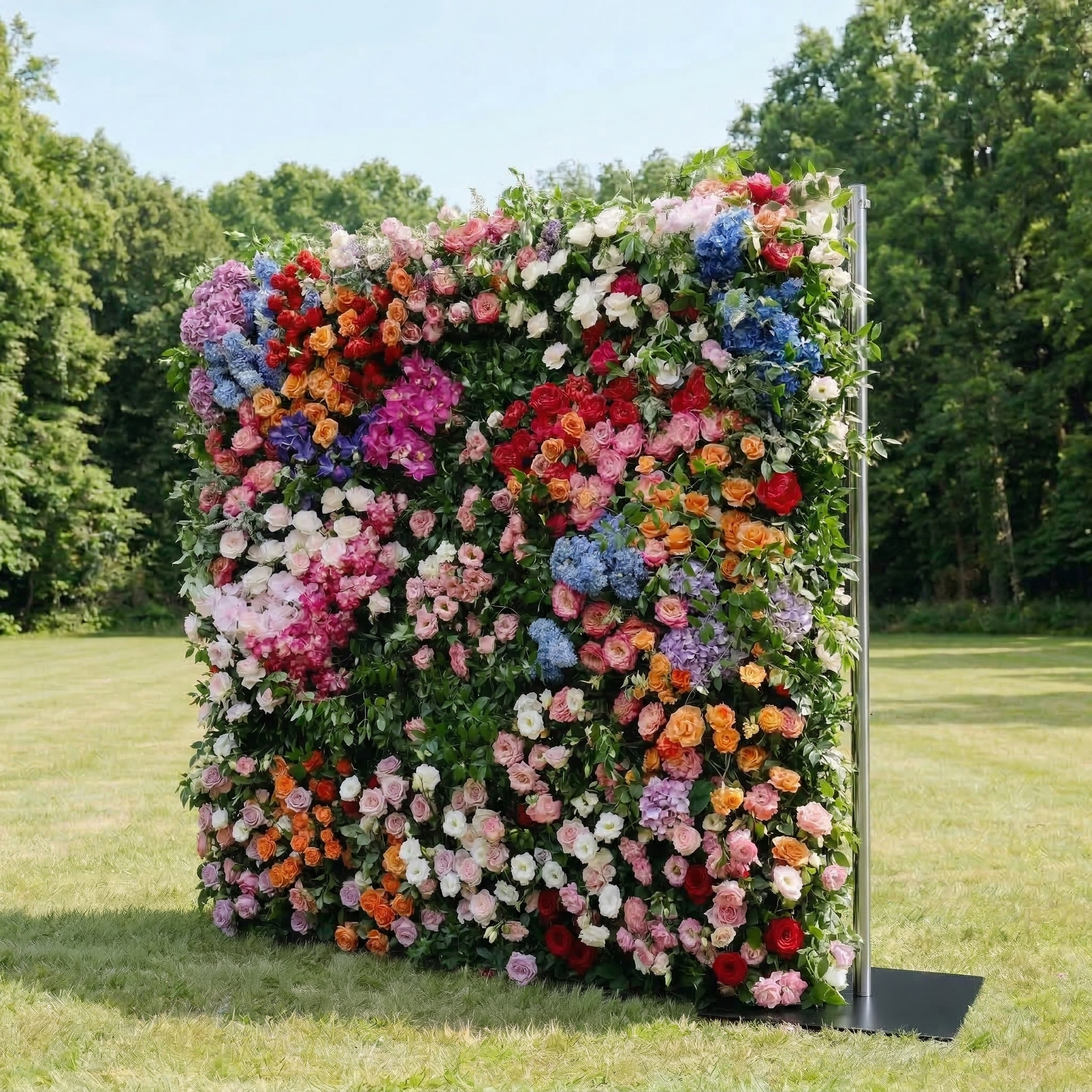 Noirae: 5D Wildflower Mix & Lush Greenery Silk Rose Flower Wall Roll-Up Fabric Backdrop for Garden Events Decor