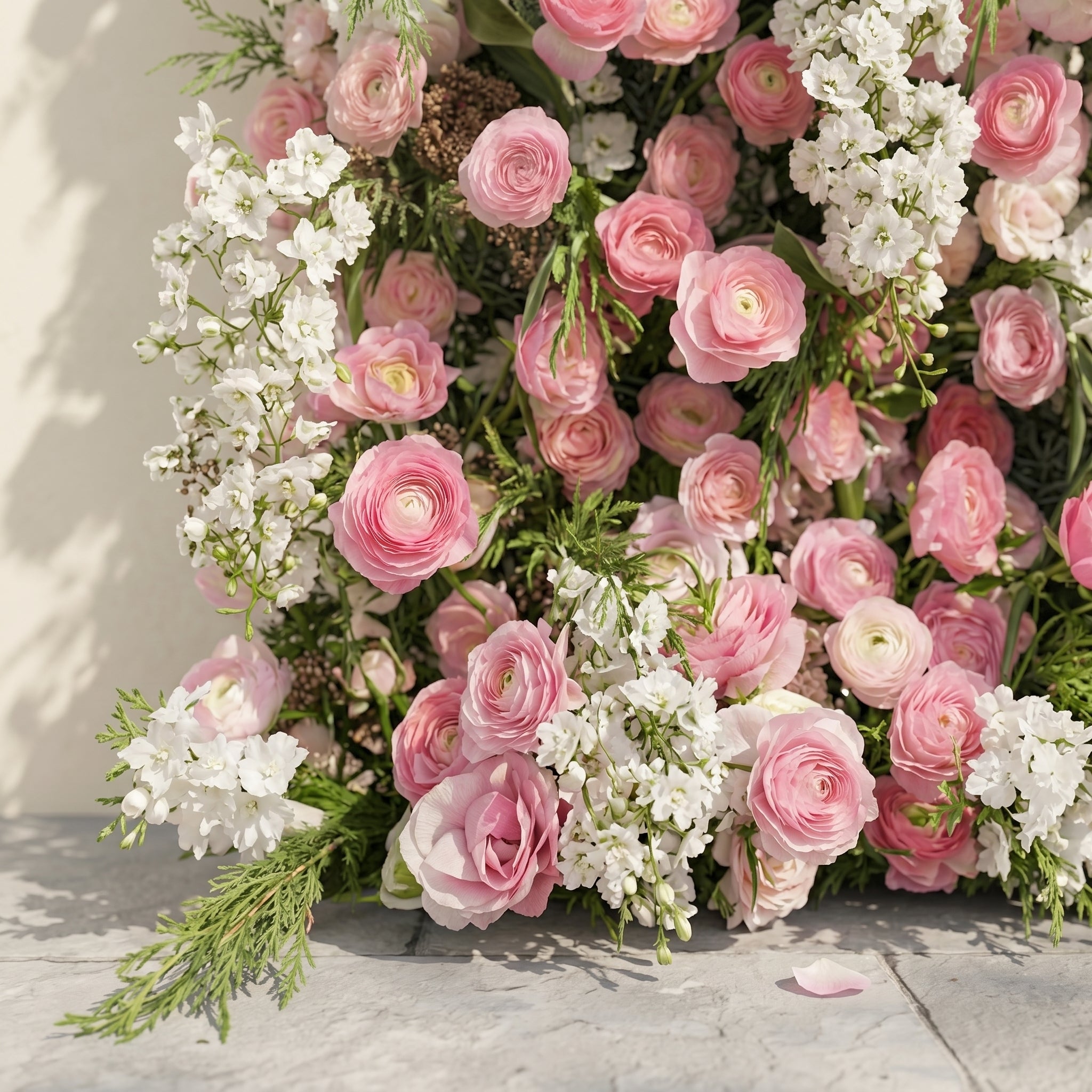 Norenina:5D Soft Blush Pink & Ivory White Silk Rose Flower Wall Roll-Up Fabric Backdrop for Romantic Weddings & Proposals