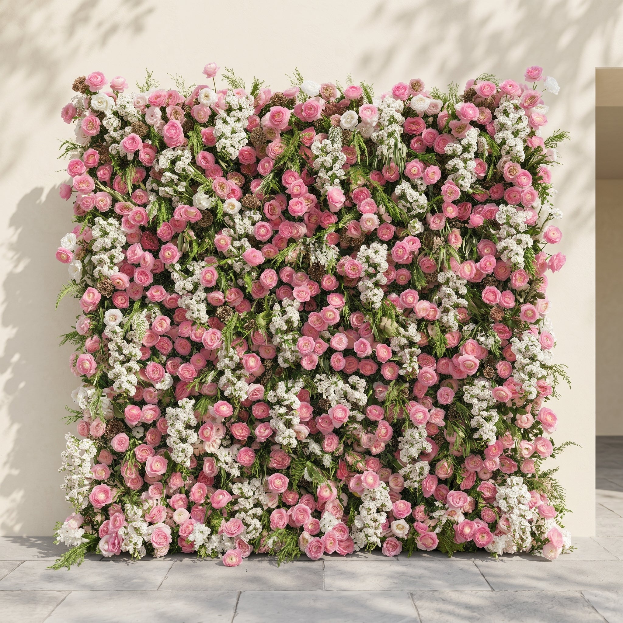 Norenina:5D Soft Blush Pink & Ivory White Silk Rose Flower Wall Roll-Up Fabric Backdrop for Romantic Weddings & Proposals