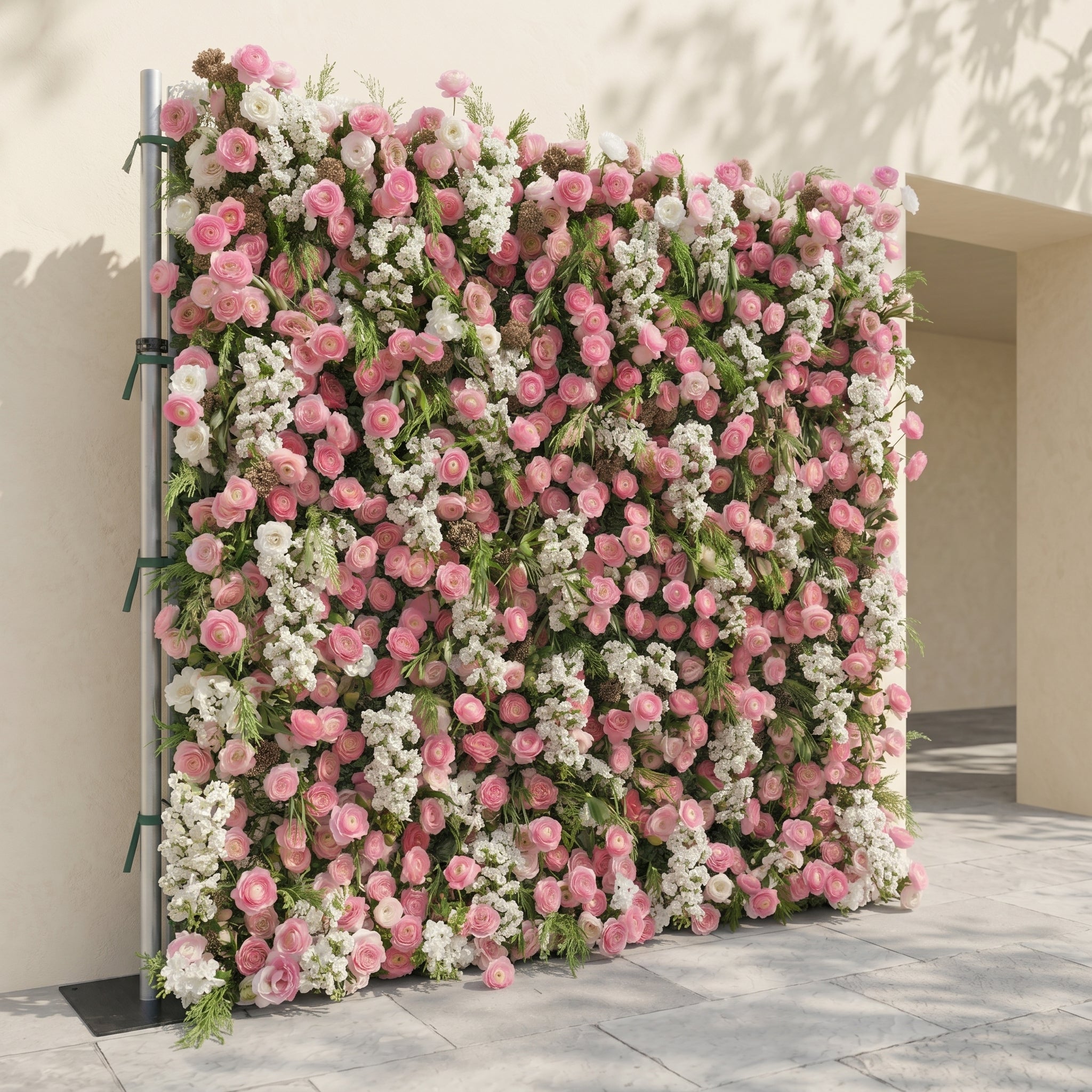 Norenina:5D Soft Blush Pink & Ivory White Silk Rose Flower Wall Roll-Up Fabric Backdrop for Romantic Weddings & Proposals