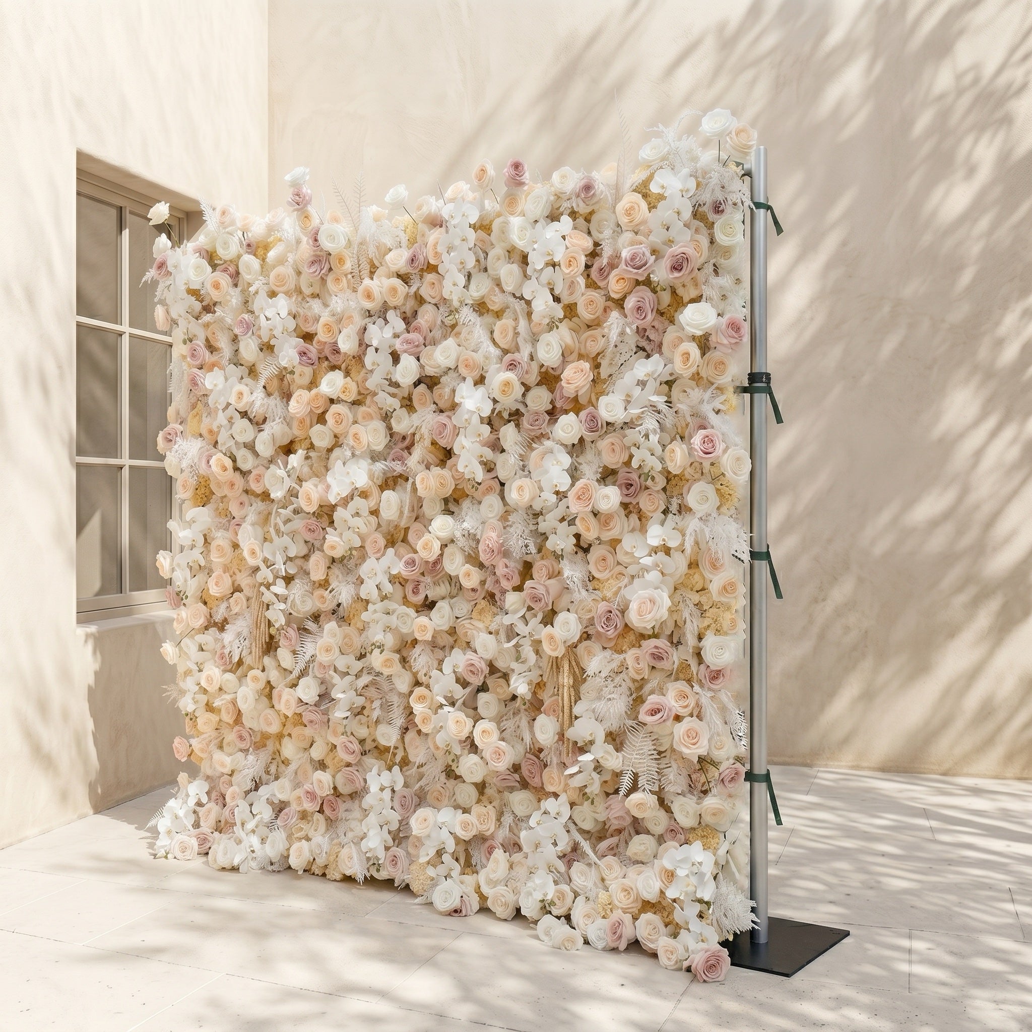 Novmora:5D Neutral Warm Cream Peach & Blush Pink Silk Rose Flower Wall Roll-Up Fabric Backdrop for Romantic Weddings & Proposals