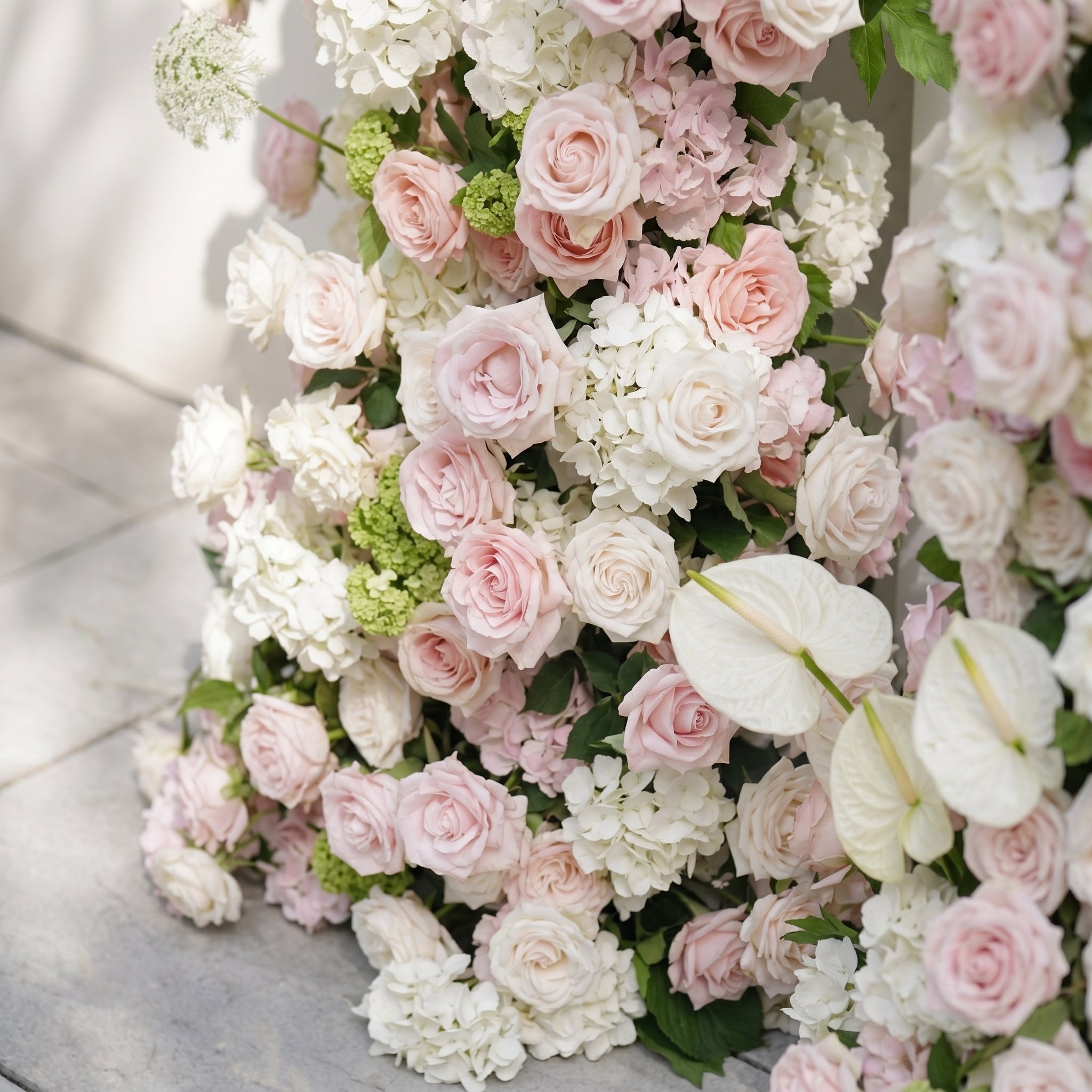 Pink White Rose Calla Lily Wedding Background Arch KT Backdrop (Excludes Frame)+Rosado Flower Runner