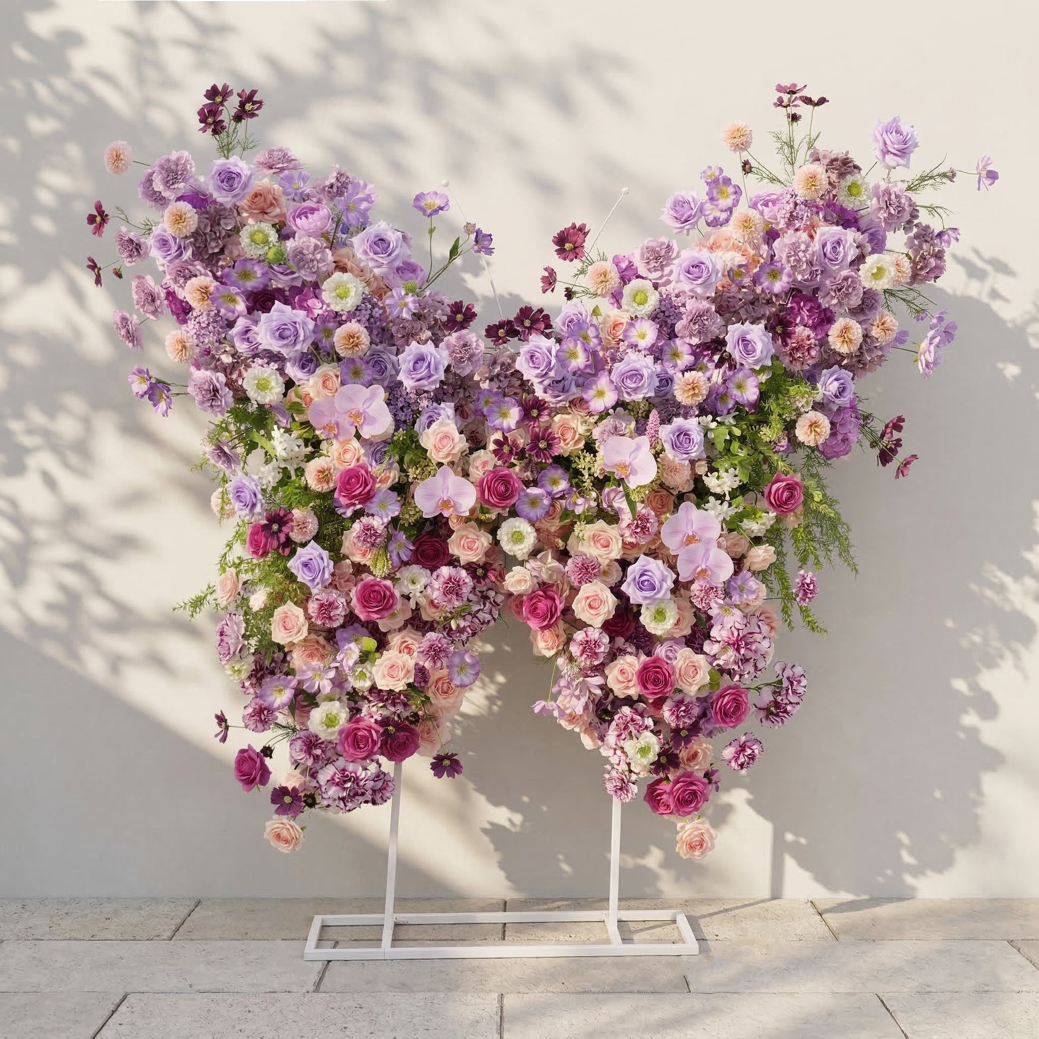 Nyvra: Dreamy Lavender & Purple Butterfly-Shaped Artificial Floral Wall for Garden Wedding & Event