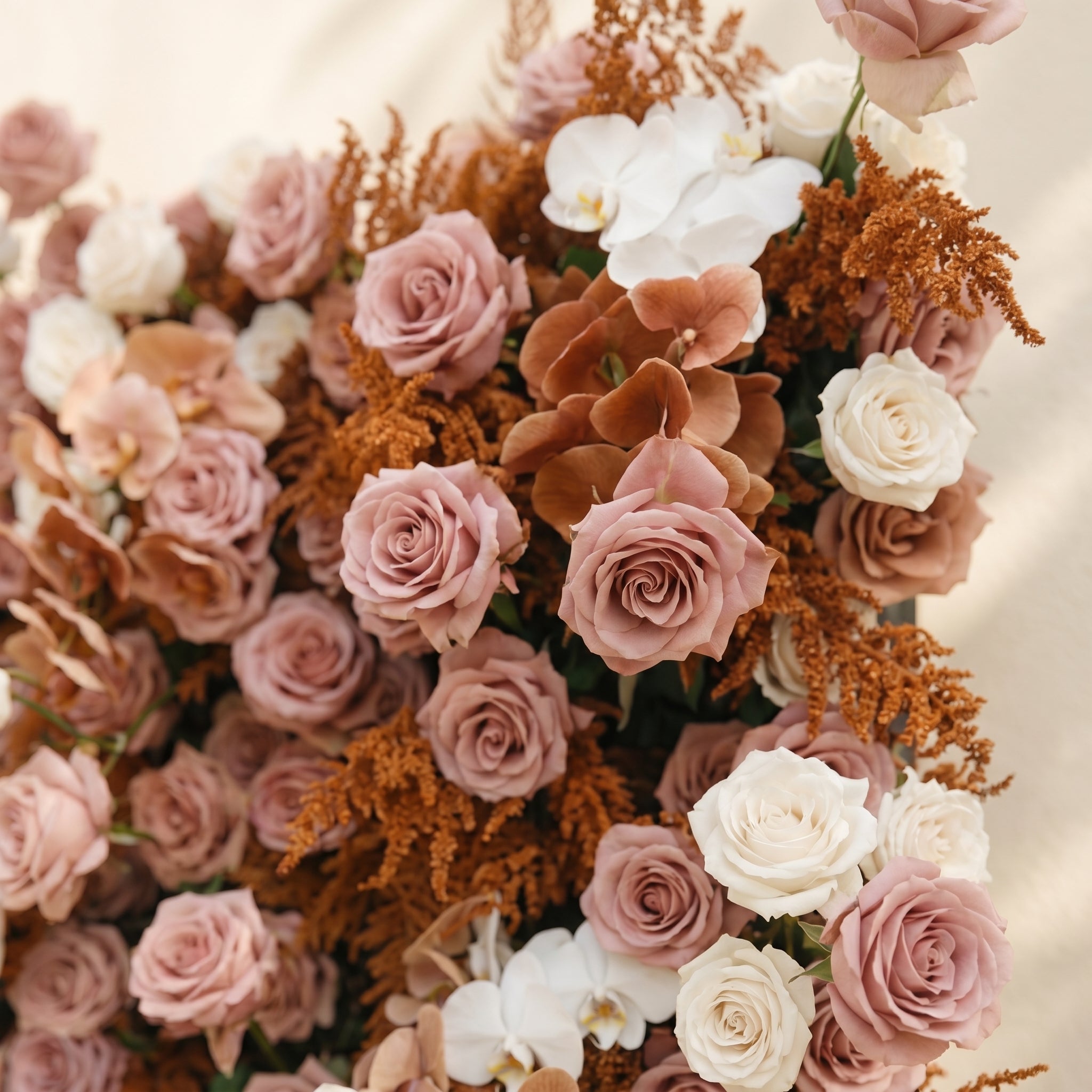 Orelloria:Luxury 5D Terracotta & Dusty Rose Silk Floral Wall Roll-Up Backdrop for Rustic Fall Weddings