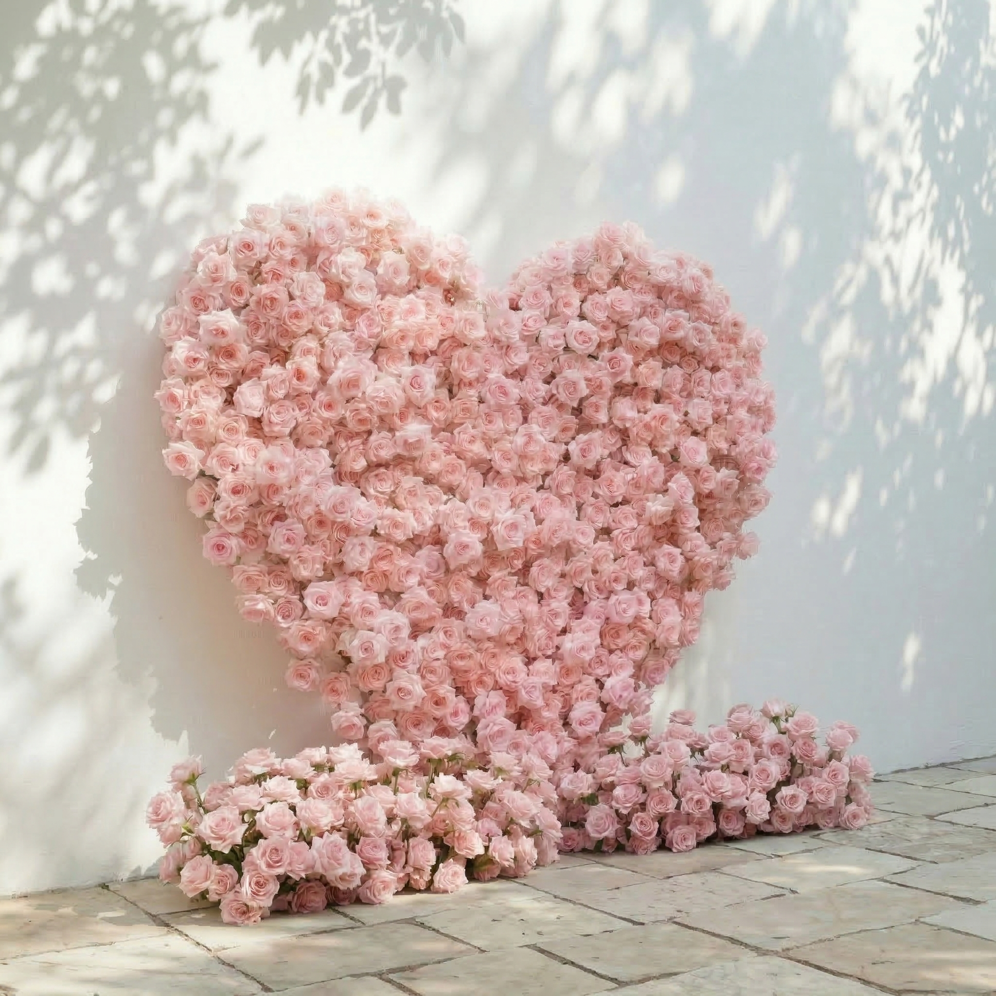 Orelune: 3D Ethereal Blush Pink Heart-Shaped Artificial Floral Backdrop for Romantic Wedding & Proposal