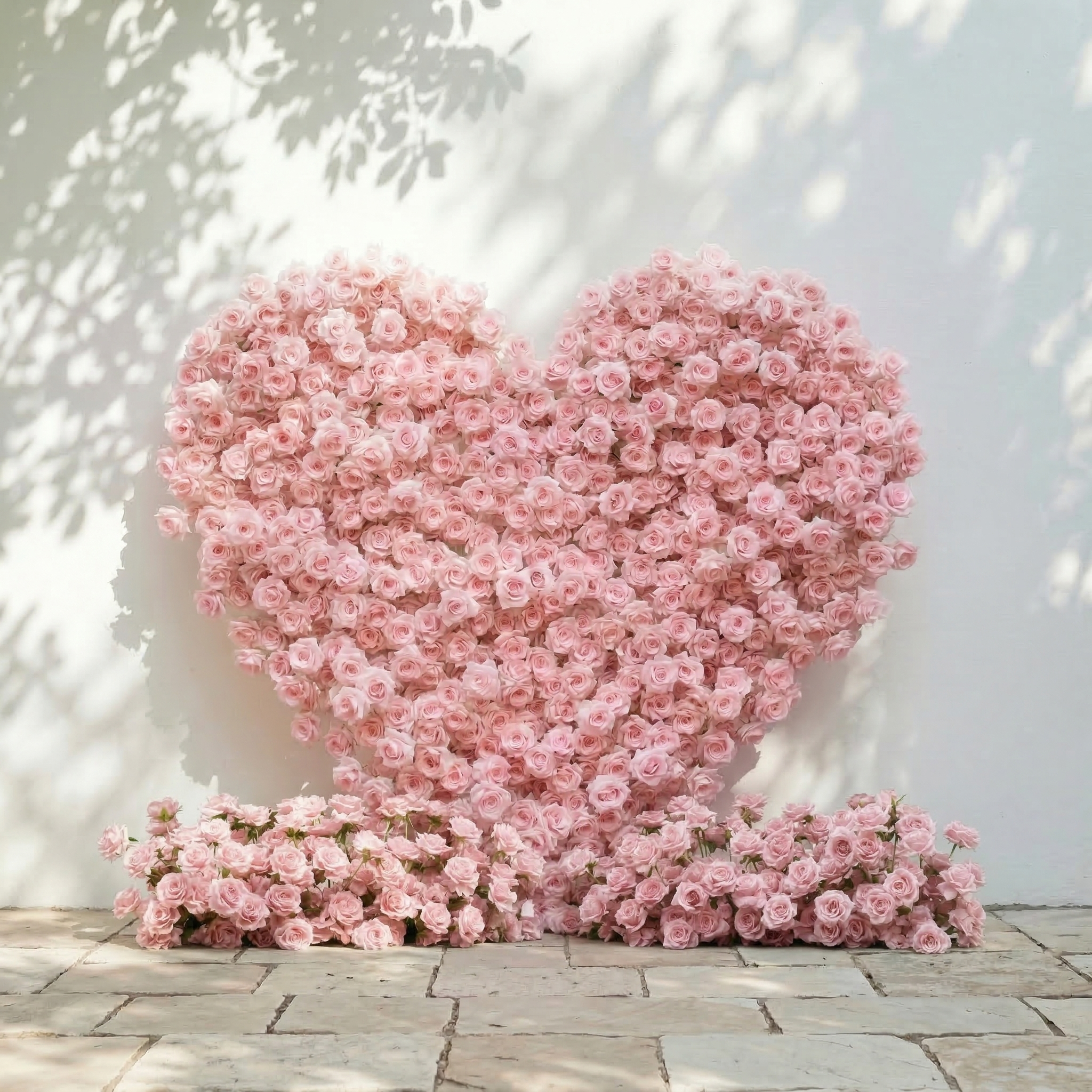 Orelune: 3D Ethereal Blush Pink Heart-Shaped Artificial Floral Backdrop for Romantic Wedding & Proposal