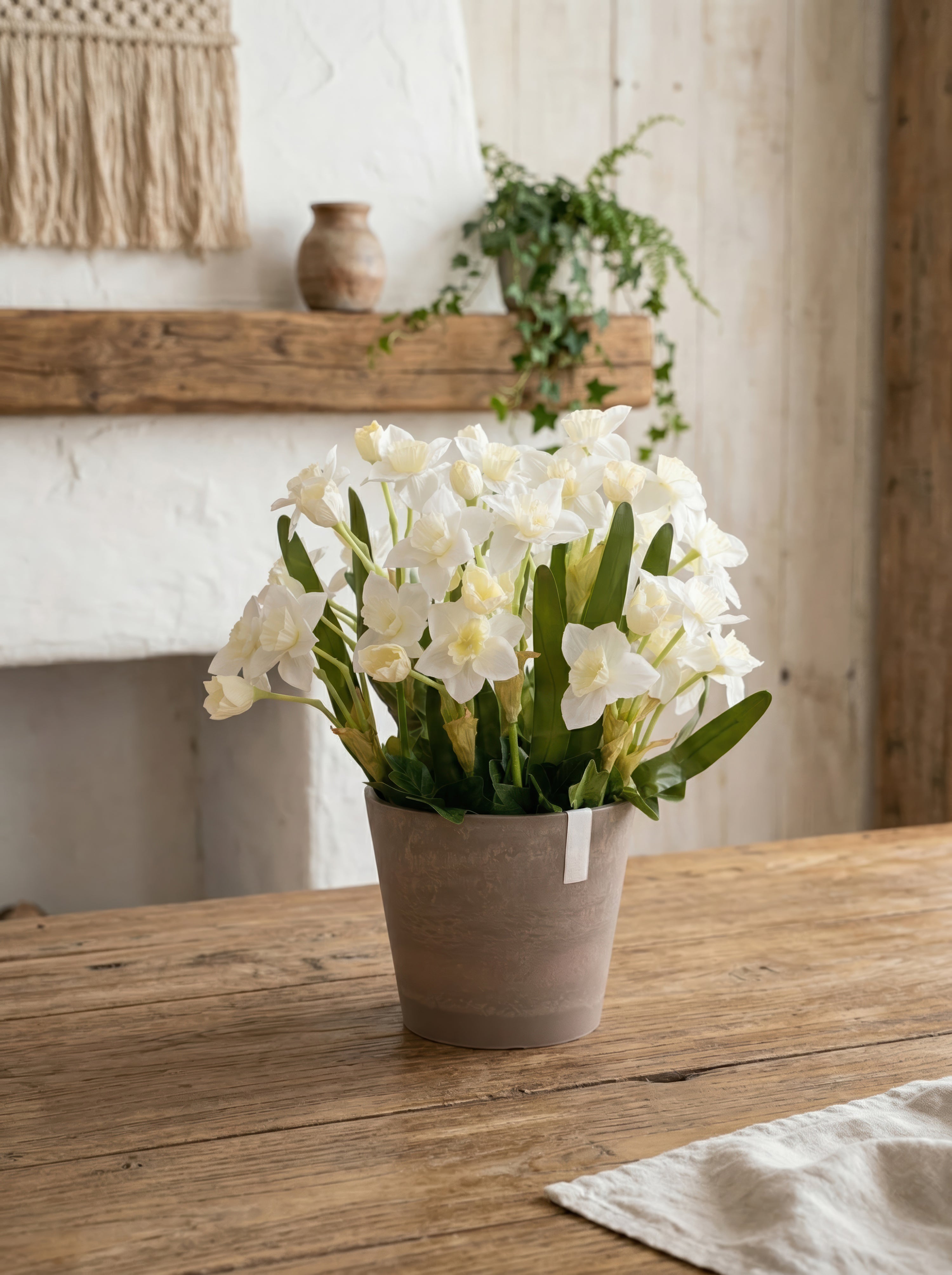 21.6" Artificial Spring Daffodils - Potted White Floral for Home & Garden Decor