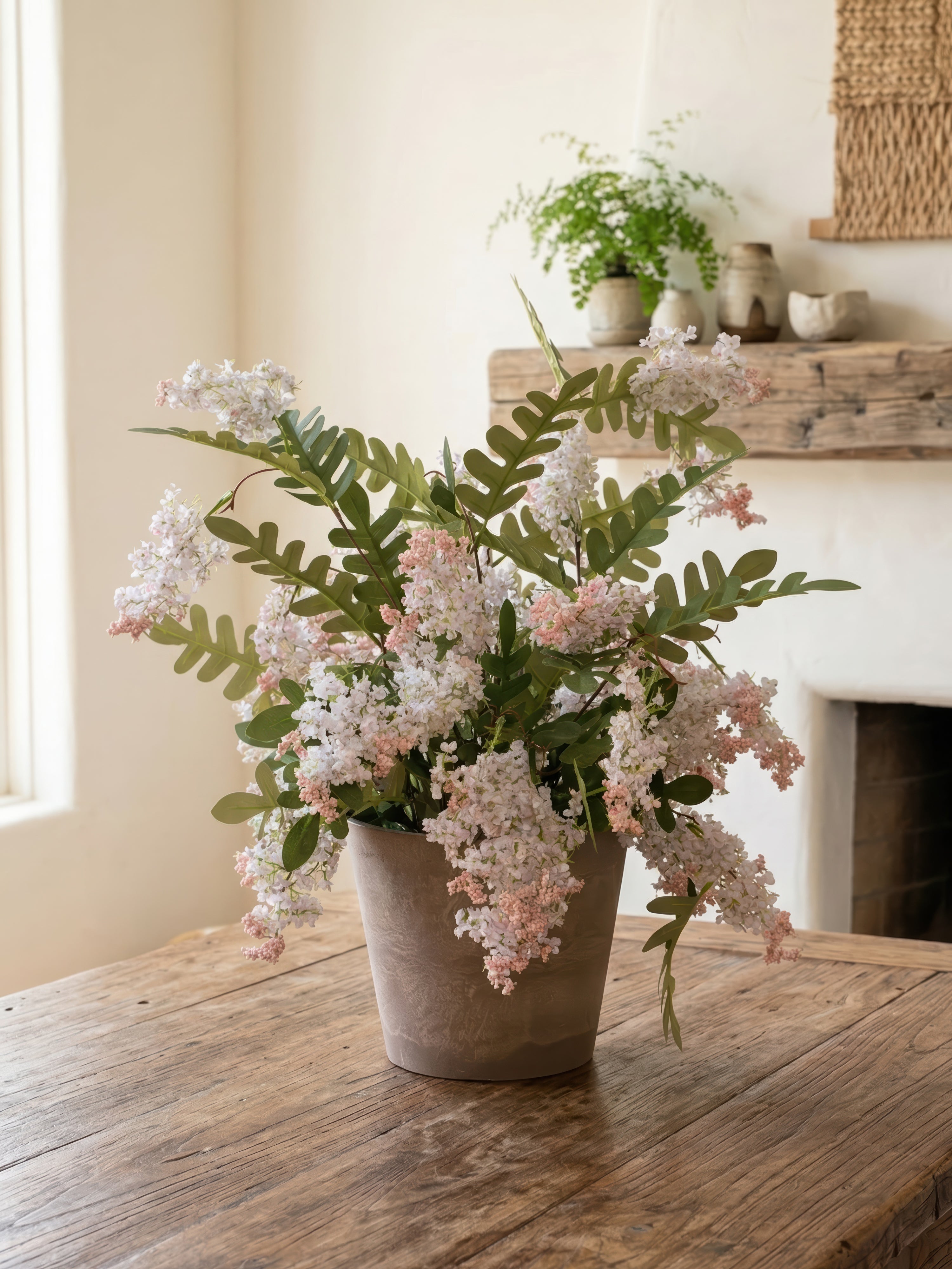 21.6" Artificial Sweet Acacia Potted Plant - Blush Floral for French Country Decor