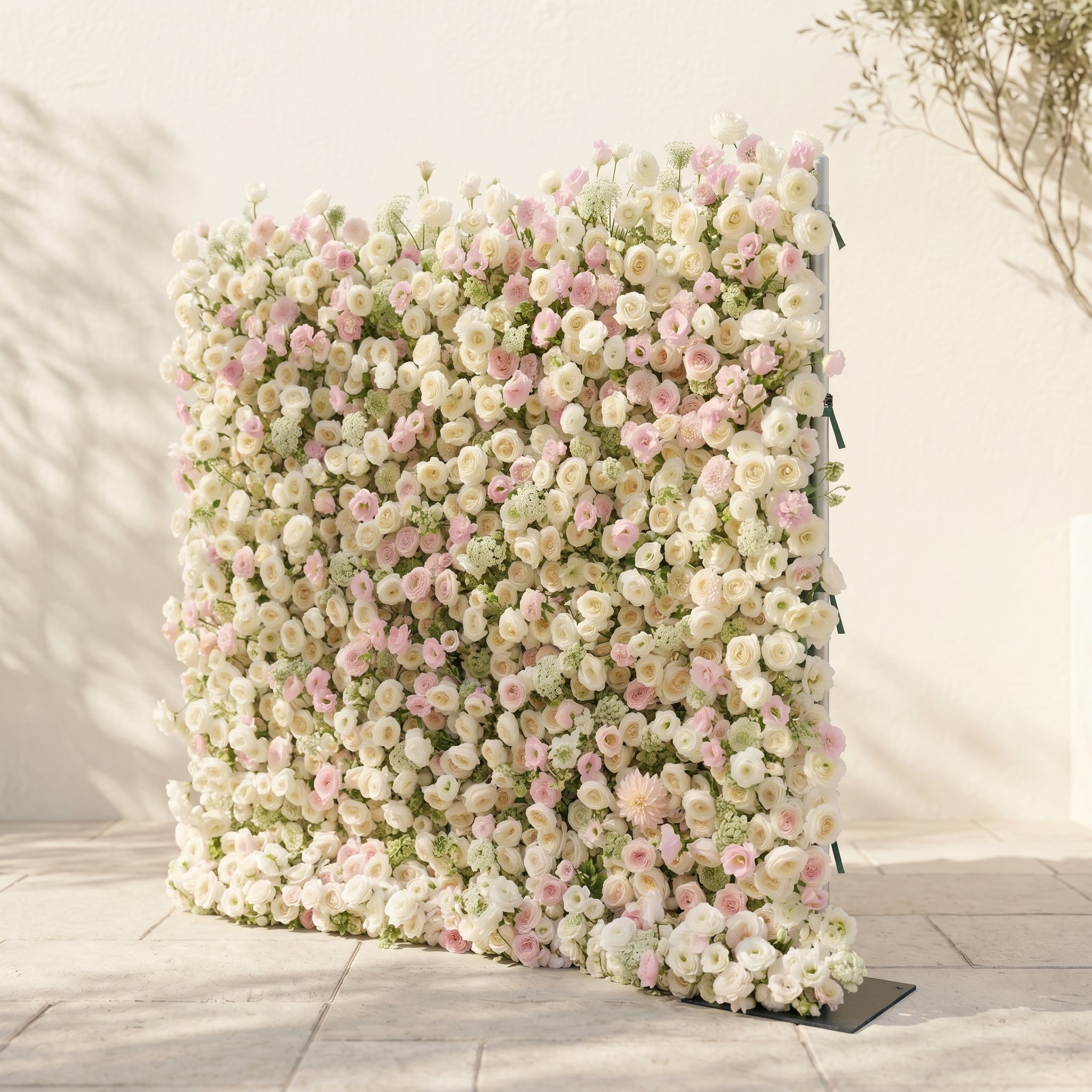Pearlnora: Luxury 5D Pearl White & Blush Pink Silk Floral Wall Roll-Up Backdrop for Elegant Minimalist Weddings