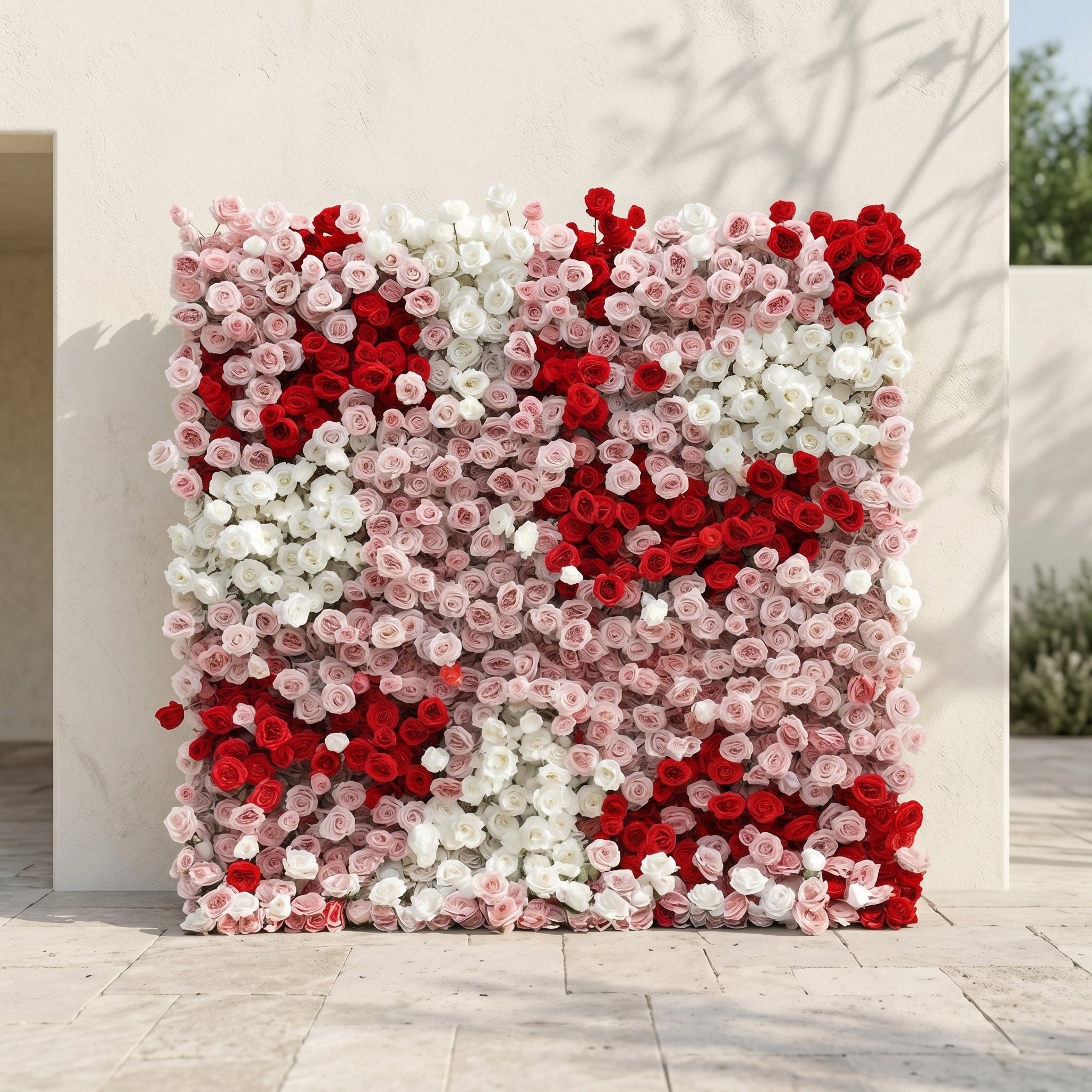 Pearlora:Luxury 5D Wedding Flower wall with White&Pink&Red Roses for Wedding&Event Decor pearlora front