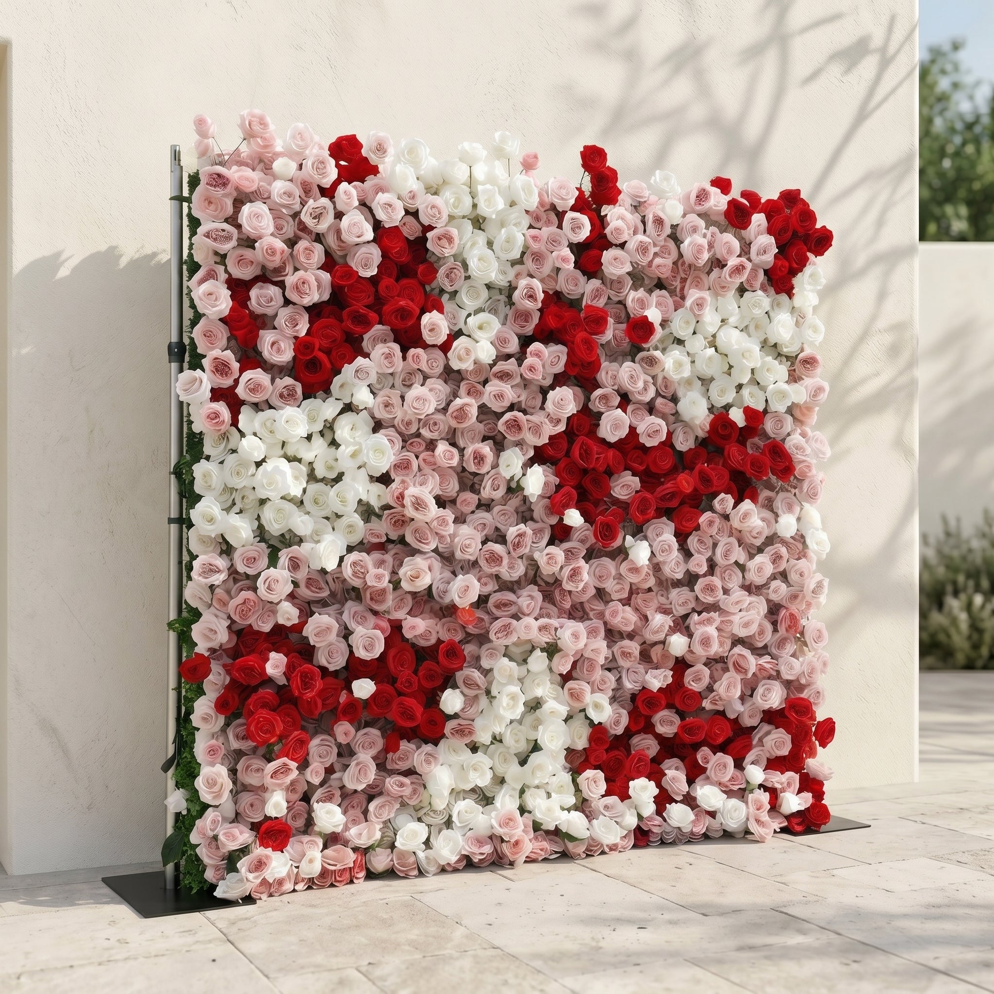 Pearlora:Luxury 5D Wedding Flower wall with White&Pink&Red Roses for Wedding&Event Decor pearlora left