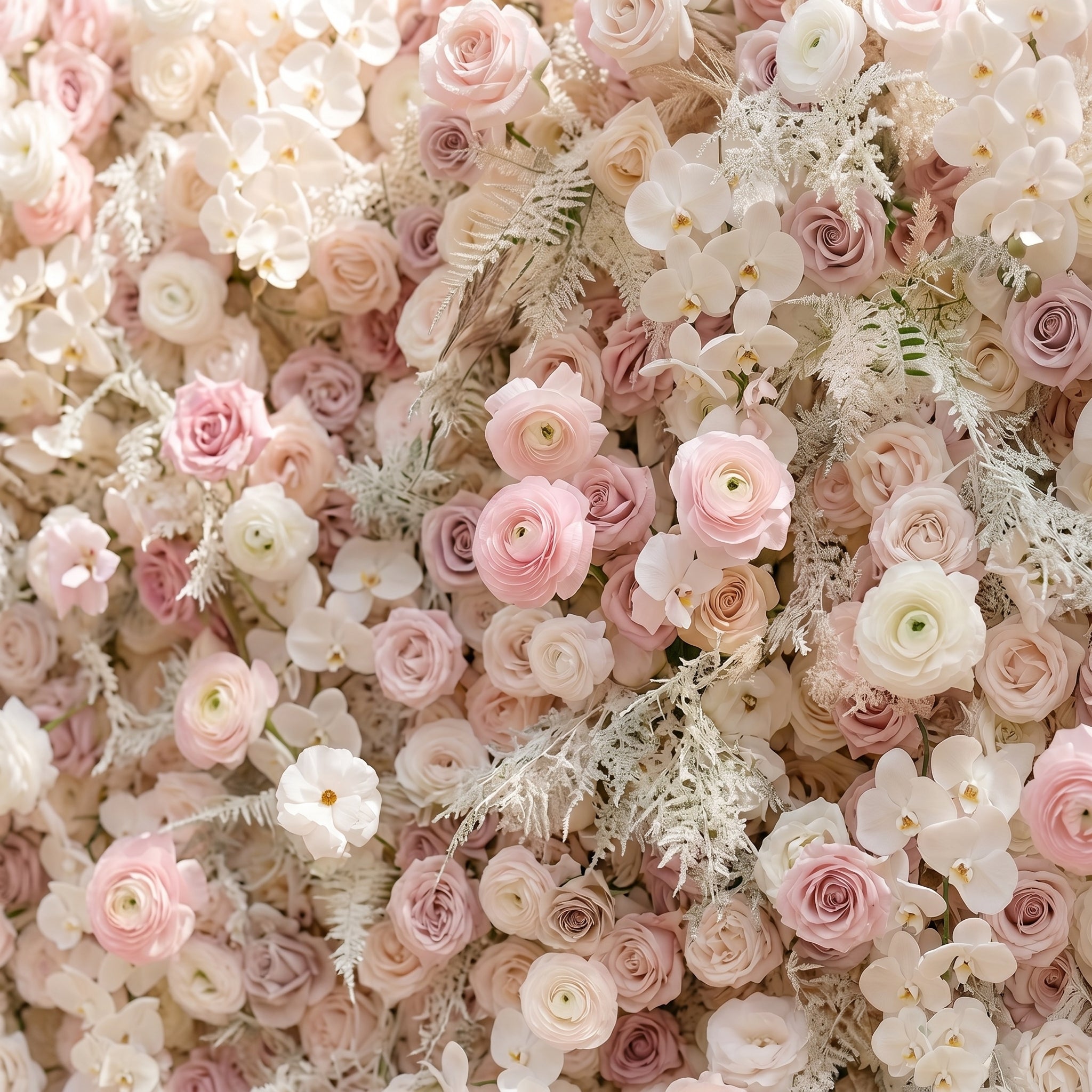 Valsora:5D Gradient Warm Blush Pink & Ivory White Silk Rose Flower Wall Roll-Up Fabric Backdrop for Romantic Weddings & Proposals