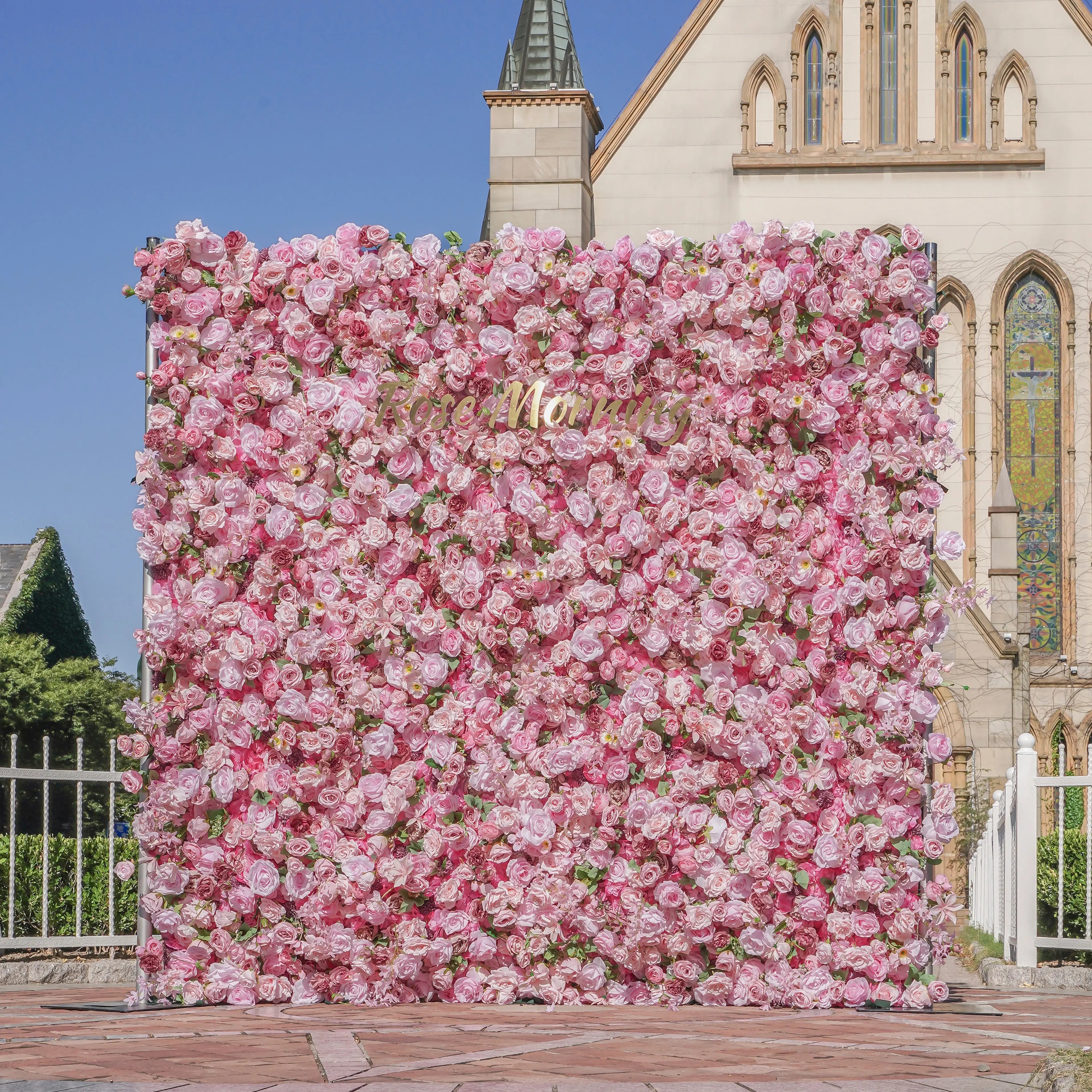 Pelin:5D Fabric Artificial Flower Wall Rolling Up Curtain Flower Wall