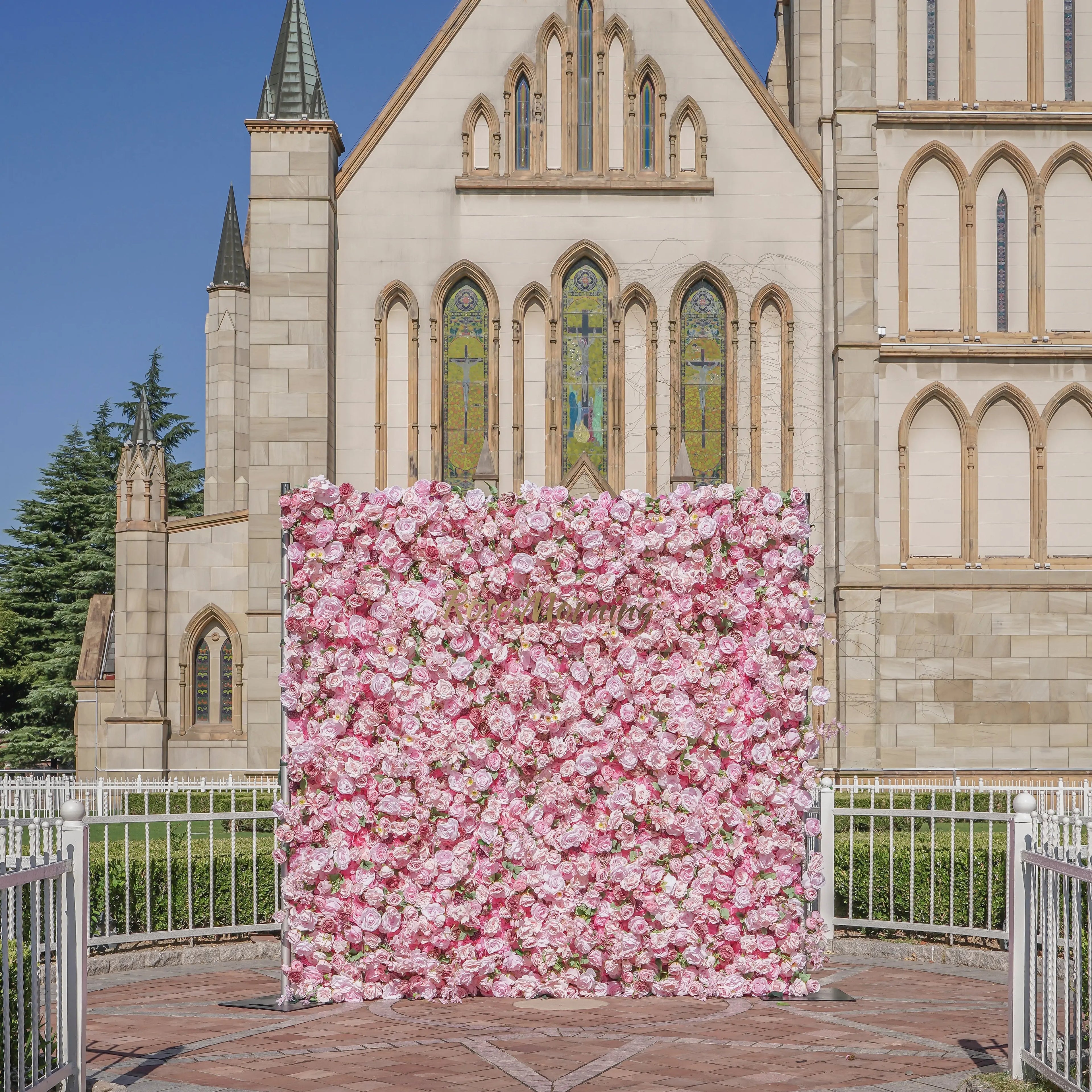 Pelin:5D Fabric Artificial Flower Wall Rolling Up Curtain Flower Wall