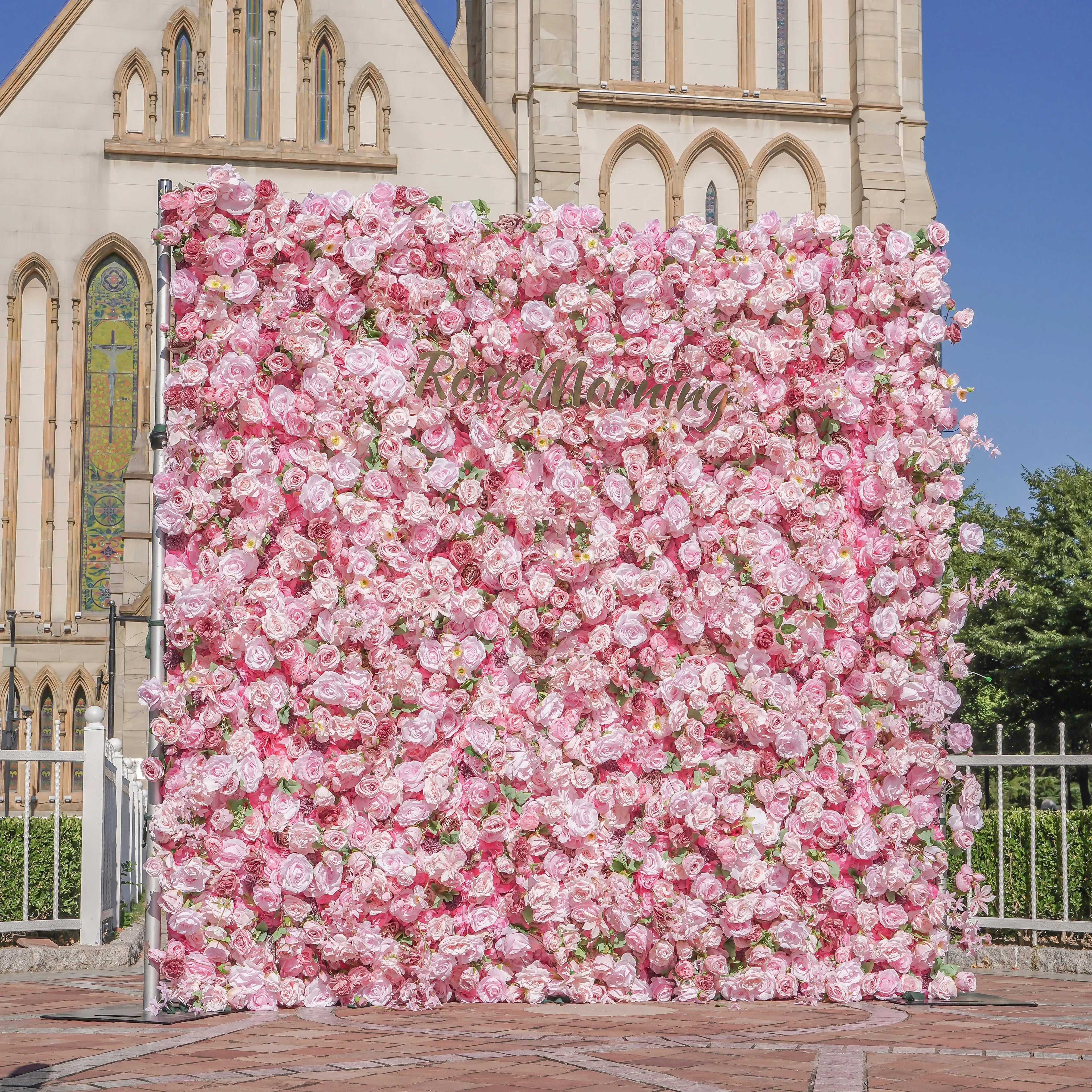 Pelin:5D Fabric Artificial Flower Wall Rolling Up Curtain Flower Wall