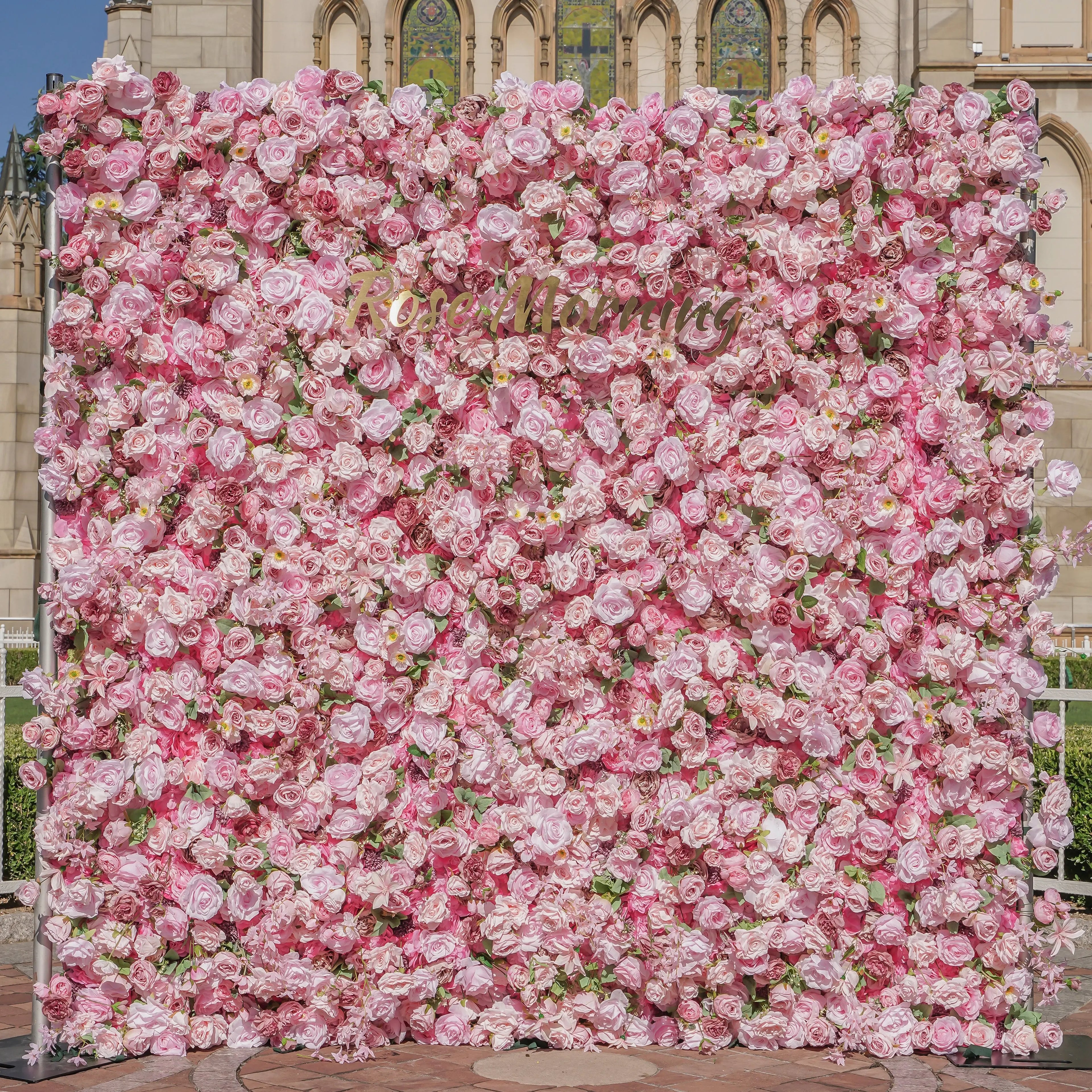 Pelin:5D Fabric Artificial Flower Wall Rolling Up Curtain Flower Wall
