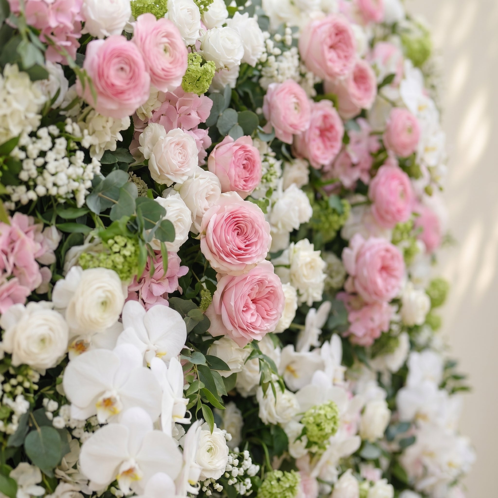 Pervia:5D Blush Pink & Ivory White Silk Rose Flower Wall Roll-Up Fabric Backdrop for Romantic Weddings & Proposals