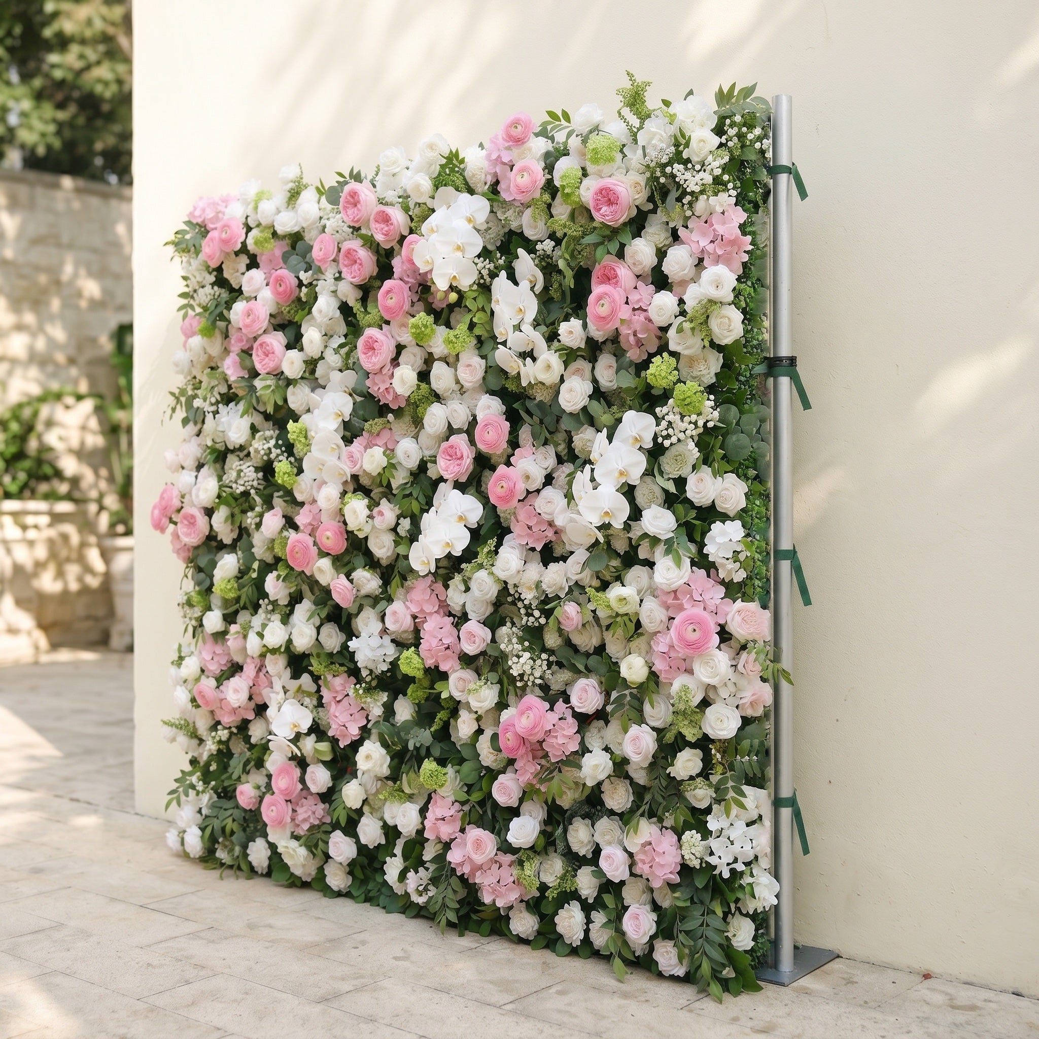 Pervia:5D Blush Pink & Ivory White Silk Rose Flower Wall Roll-Up Fabric Backdrop for Romantic Weddings & Proposals