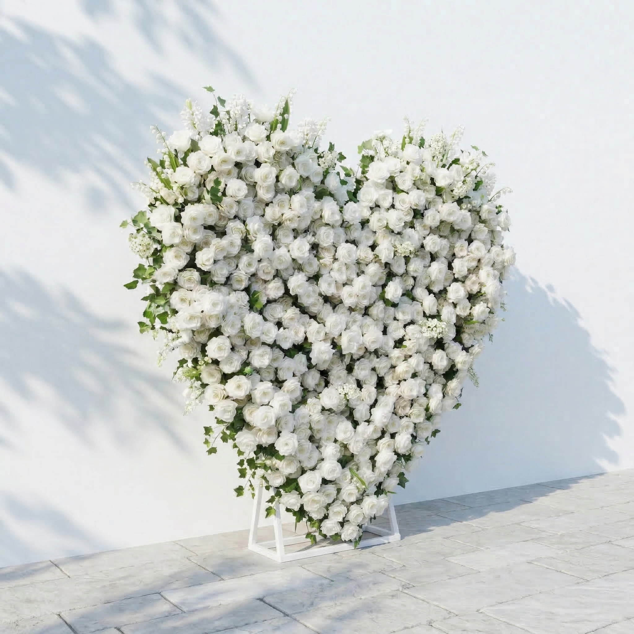 Petalya: 3D White Silk Rose Heart Floral Backdrop Decor for Proposal & Anniversary Backdrop
