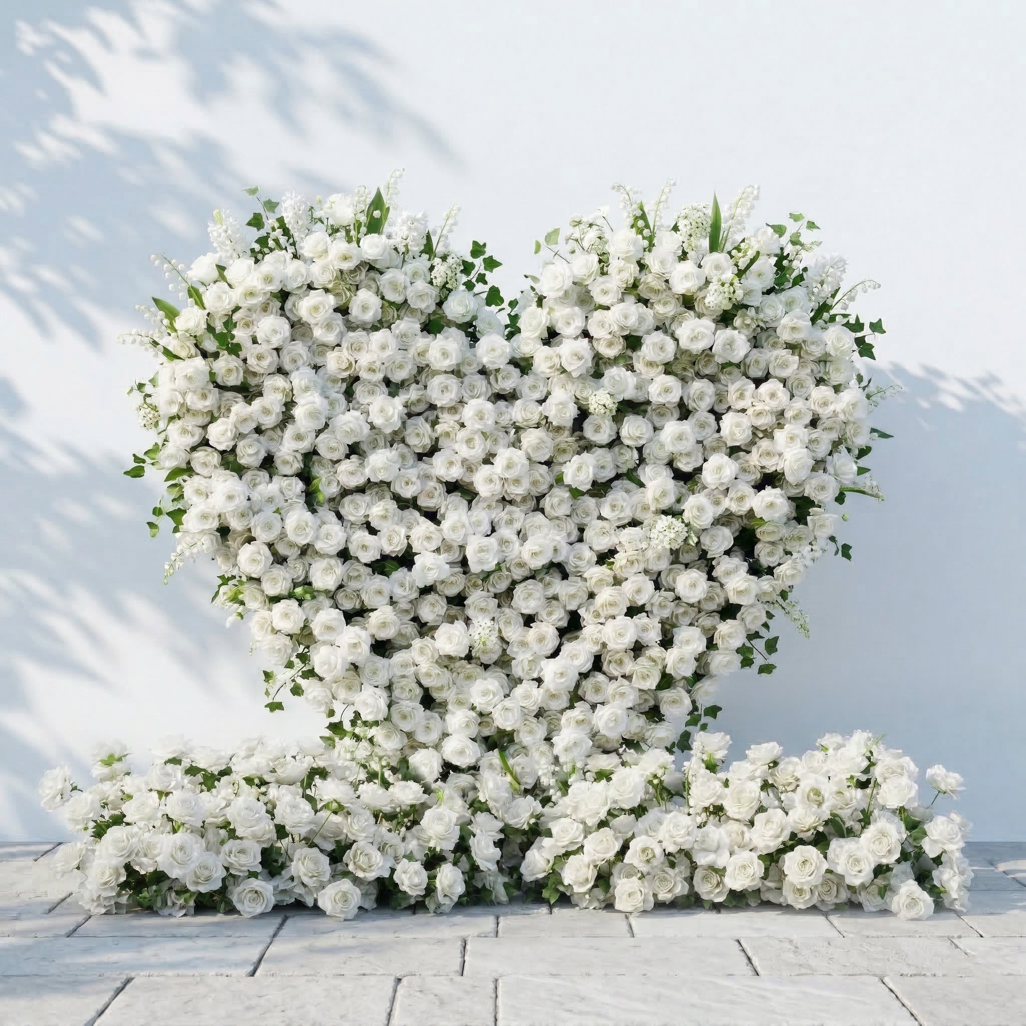 Petalya: 3D White Silk Rose Heart Floral Backdrop Decor for Proposal & Anniversary Backdrop