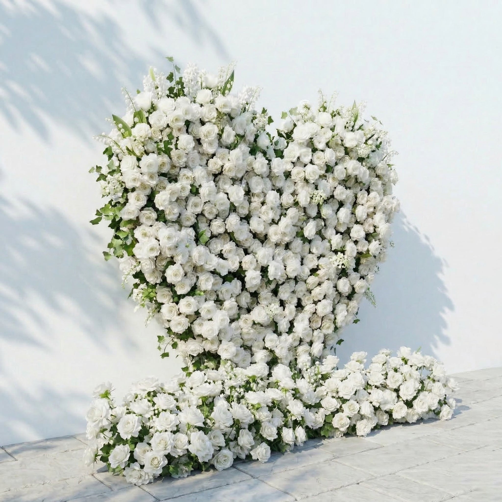 Petalya: 3D White Silk Rose Heart Floral Backdrop Decor for Proposal & Anniversary Backdrop