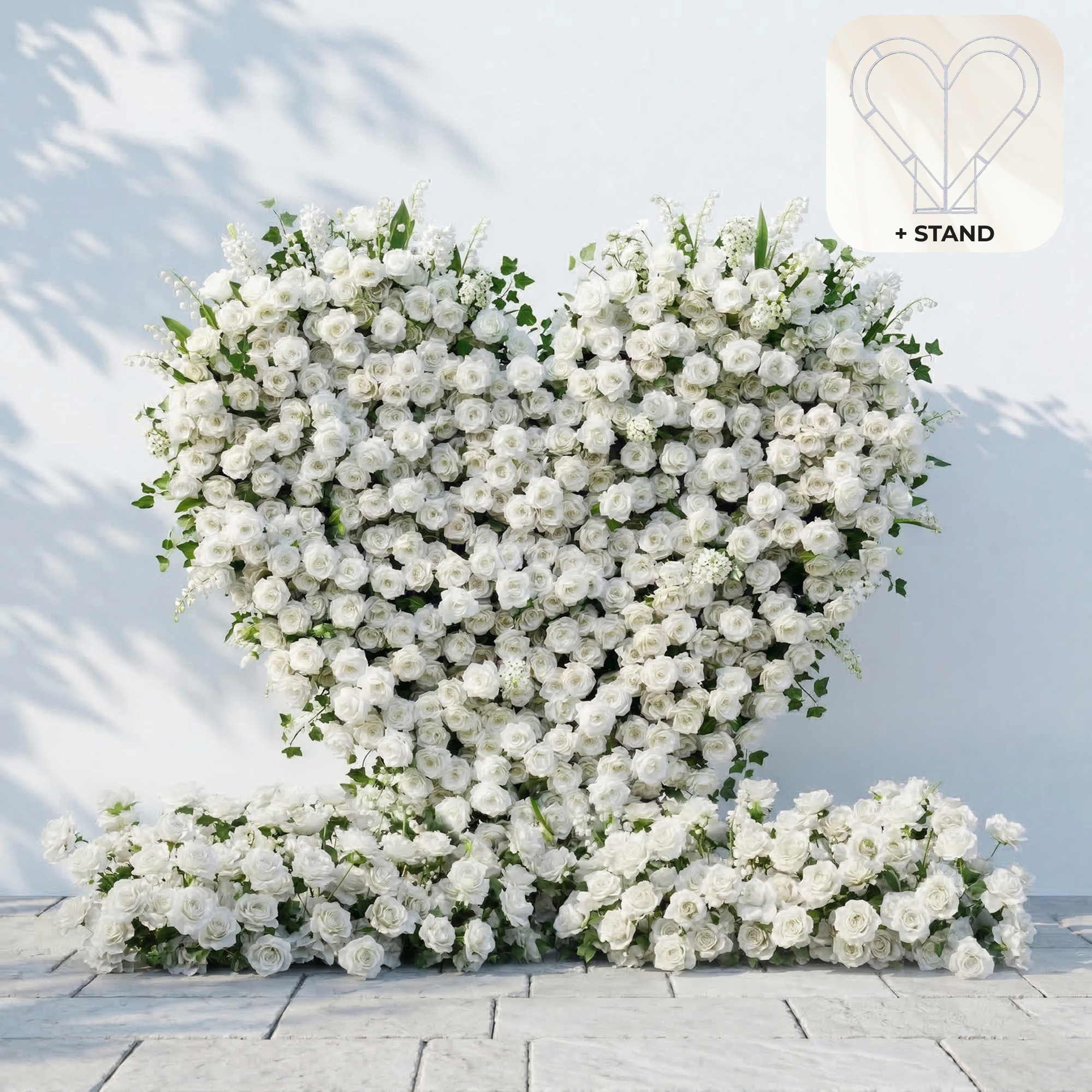 Petalya: 3D White Silk Rose Heart Floral Backdrop Decor for Proposal & Anniversary Backdrop