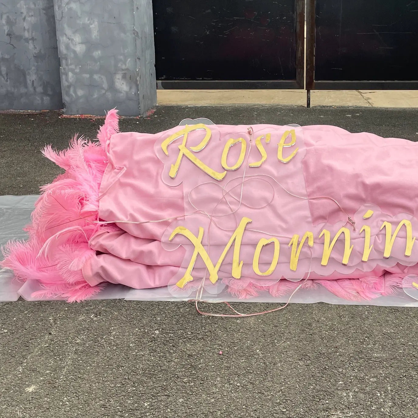 Pink Feather:5D Fabric Artificial rolling up curtain flower wall