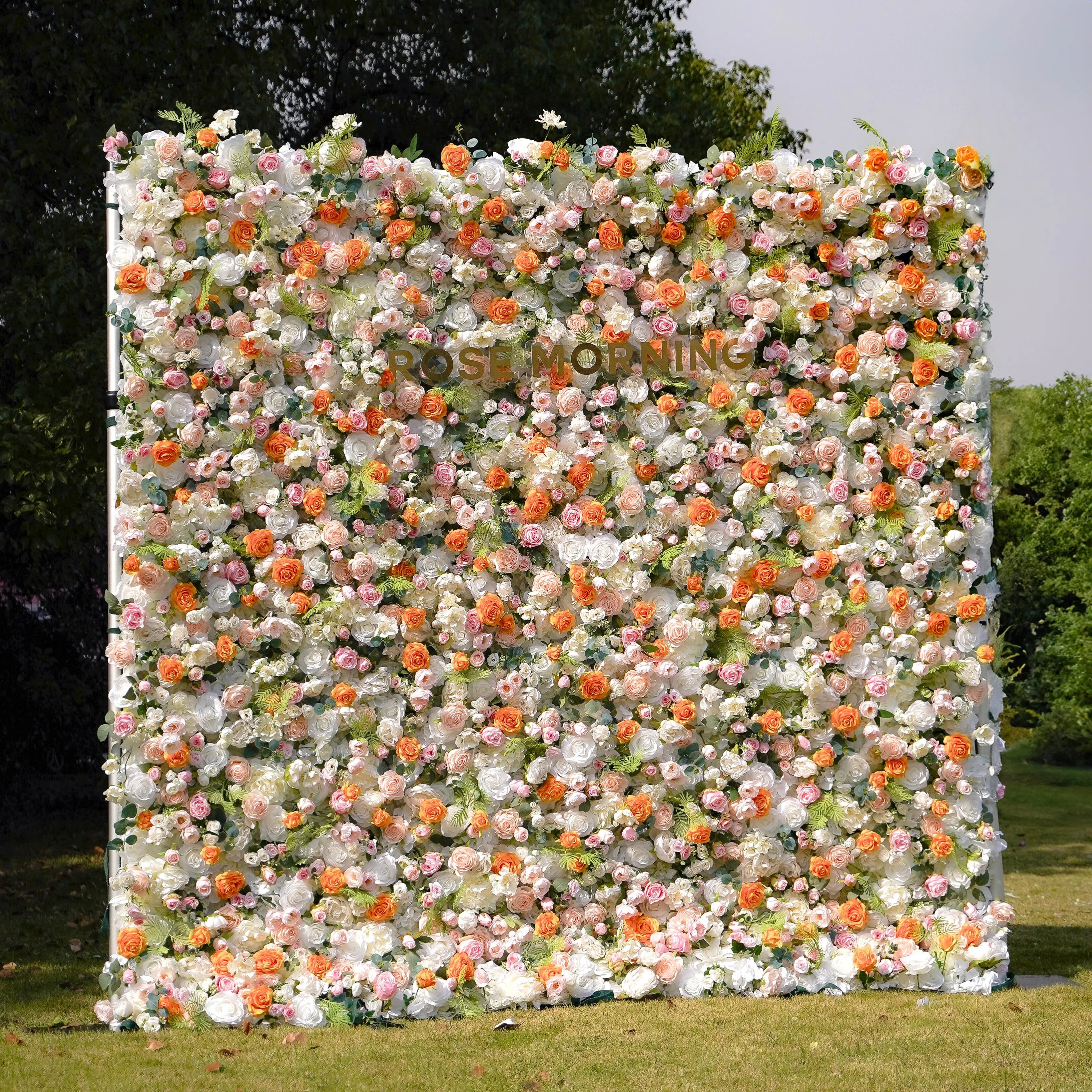 Pyrenie:3D Fabric Artificial rolling up curtain flower wall Rose Morning