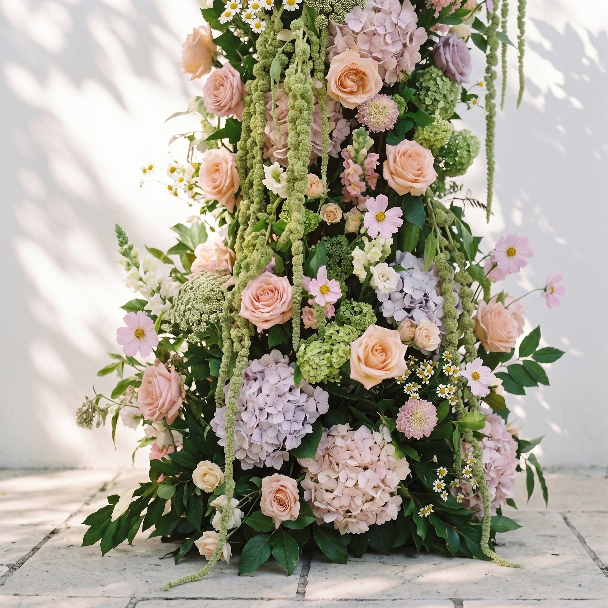 Aurlisse: Luxury Fresh Green & Ivory Wildflower Ground Arch Arrangement for Elegant Garden Weddings & Natural-Inspired Event Decor