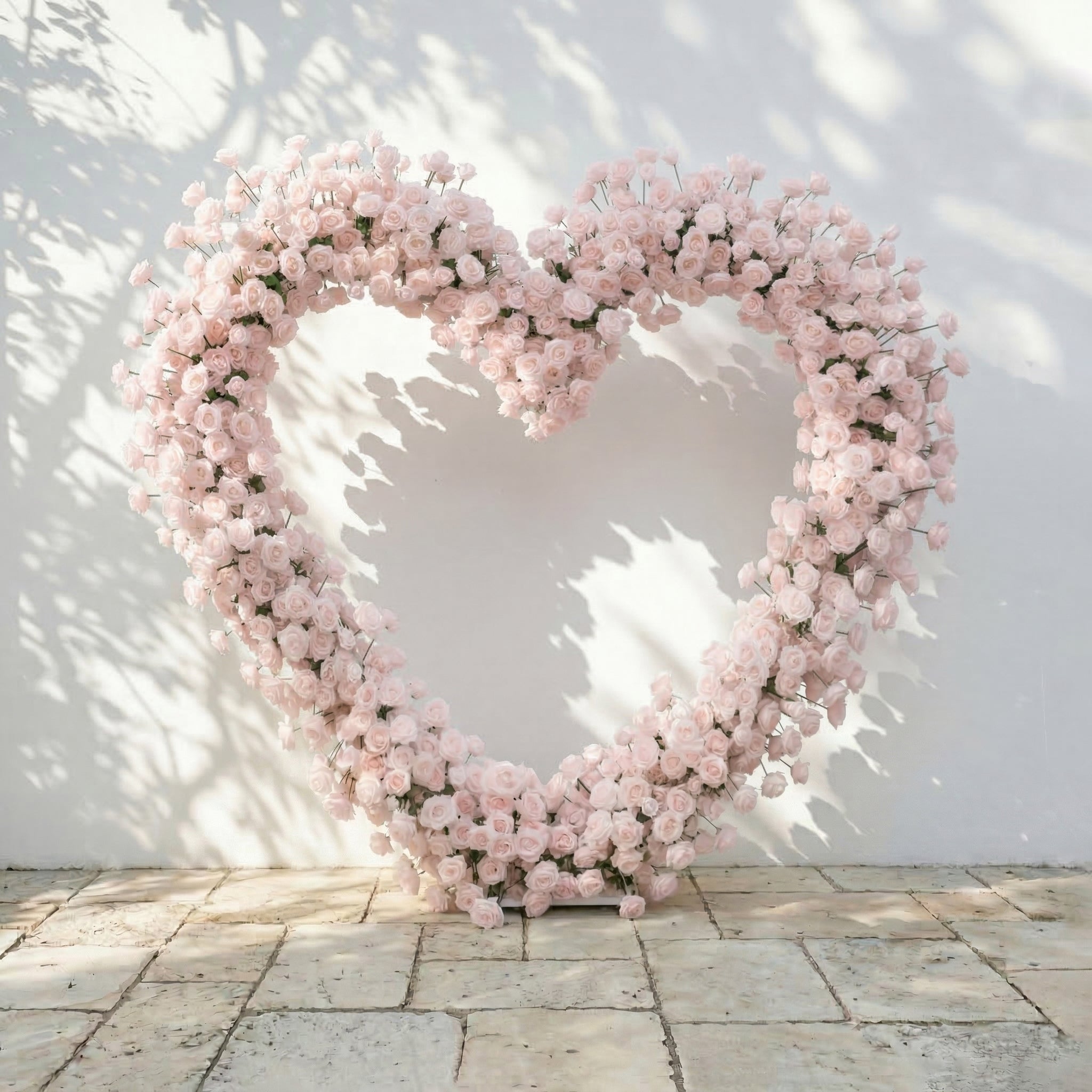 Rosellea: Heart-Shaped Pastel Pink Silk Rose Flower Arch Floral Arrangement for Romantic Weddings & Proposal