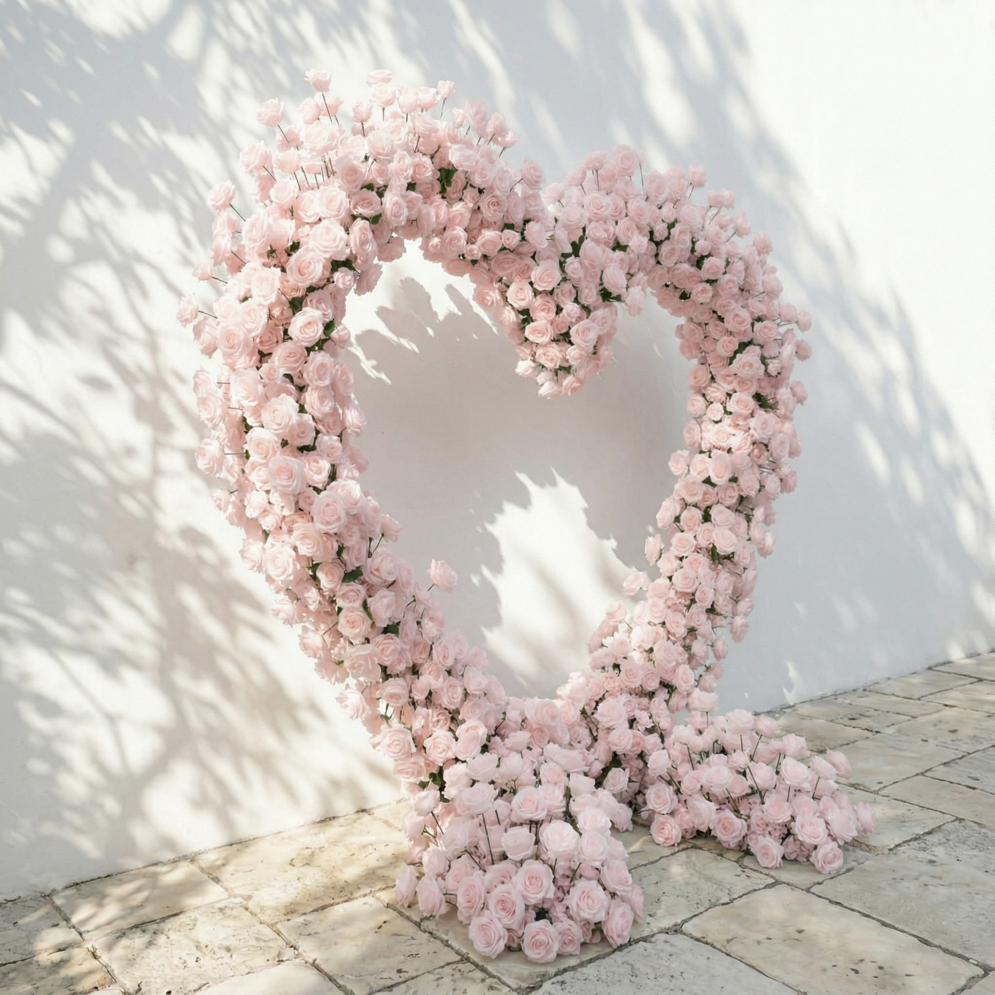Rosellea: Heart-Shaped Pastel Pink Silk Rose Flower Arch Floral Arrangement for Romantic Weddings & Proposal