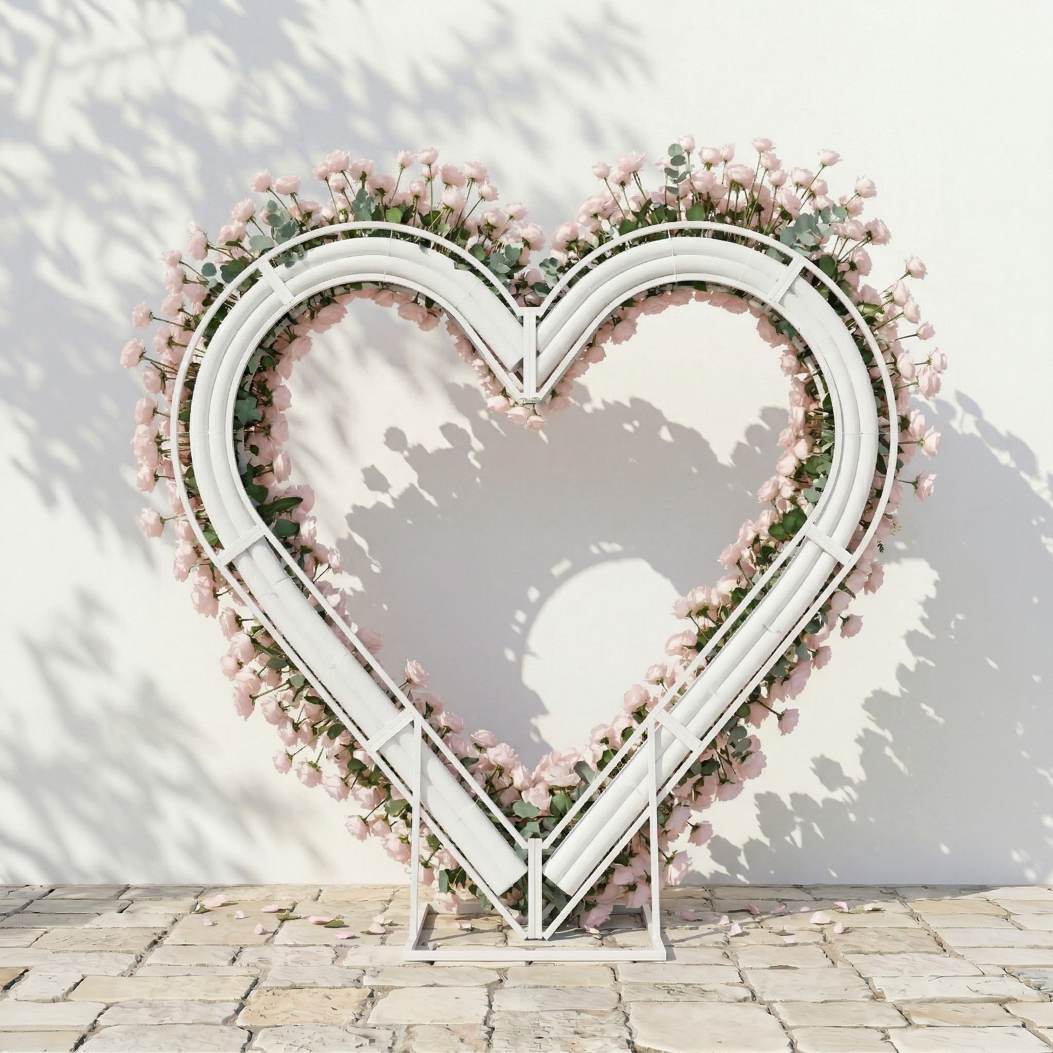 Rosellea: Heart-Shaped Pastel Pink Silk Rose Flower Arch Floral Arrangement for Romantic Weddings & Proposal