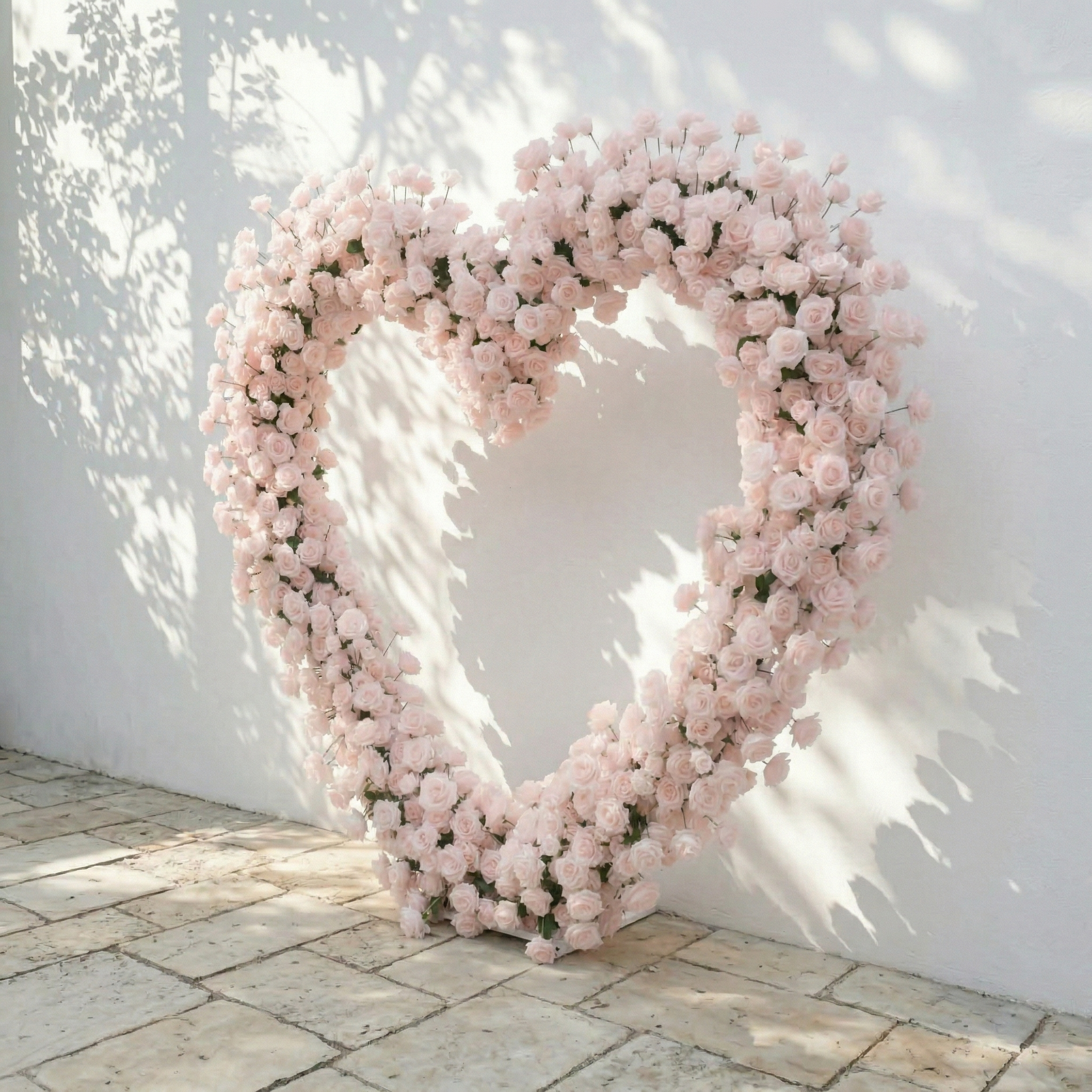 Rosellea: Heart-Shaped Pastel Pink Silk Rose Flower Arch Floral Arrangement for Romantic Weddings & Proposal