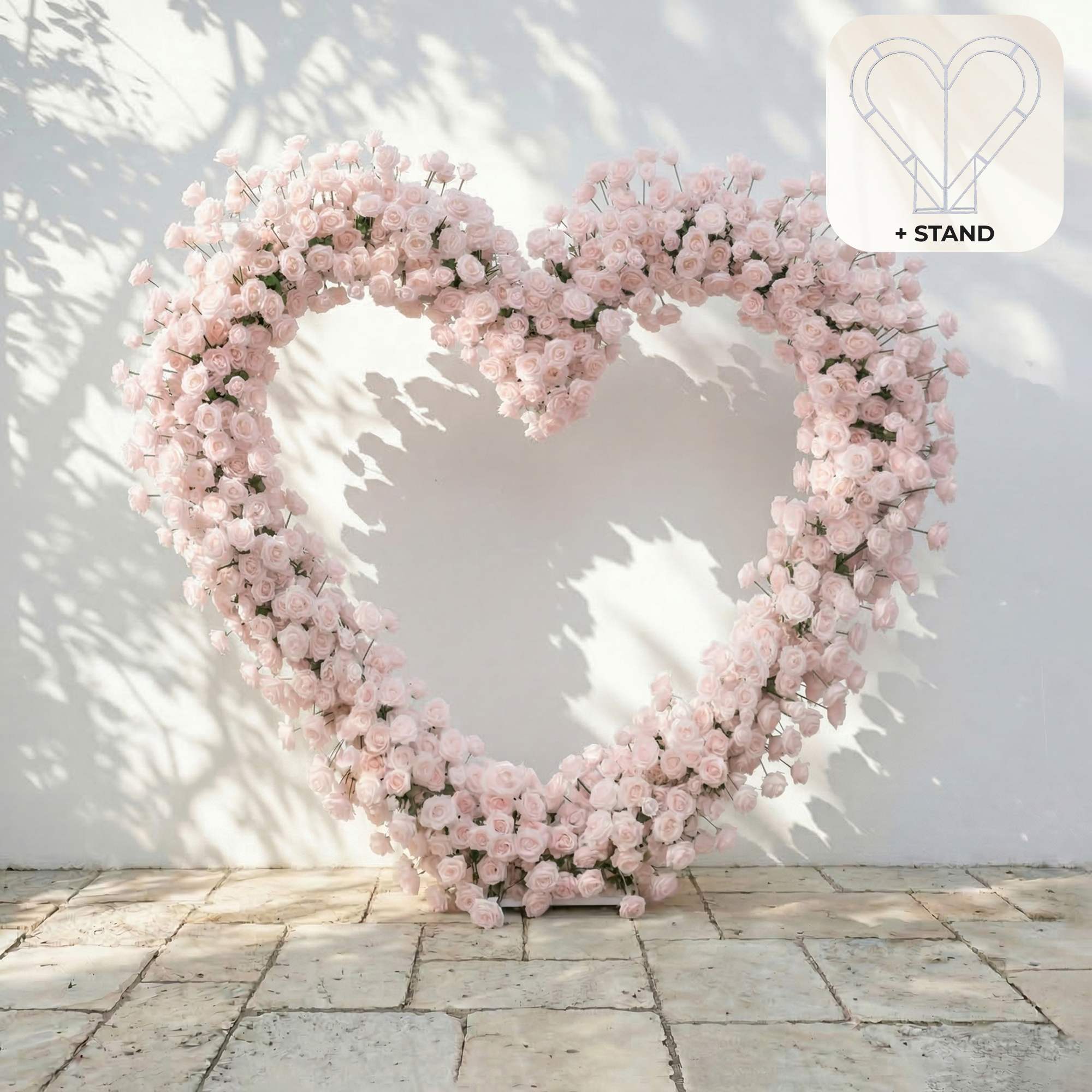 Rosellea: Heart-Shaped Pastel Pink Silk Rose Flower Arch Floral Arrangement for Romantic Weddings & Proposal
