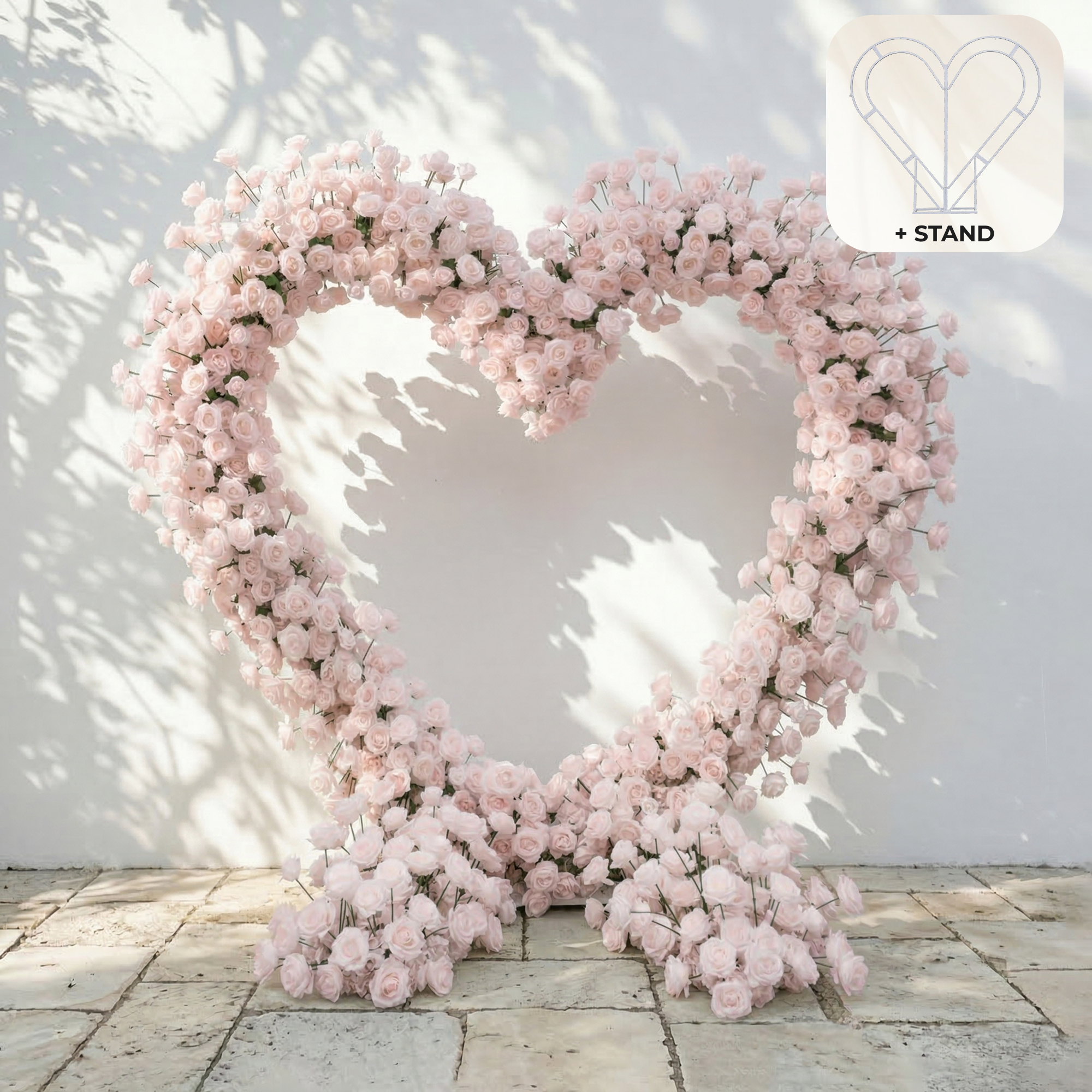 Rosellea: Heart-Shaped Pastel Pink Silk Rose Flower Arch Floral Arrangement for Romantic Weddings & Proposal