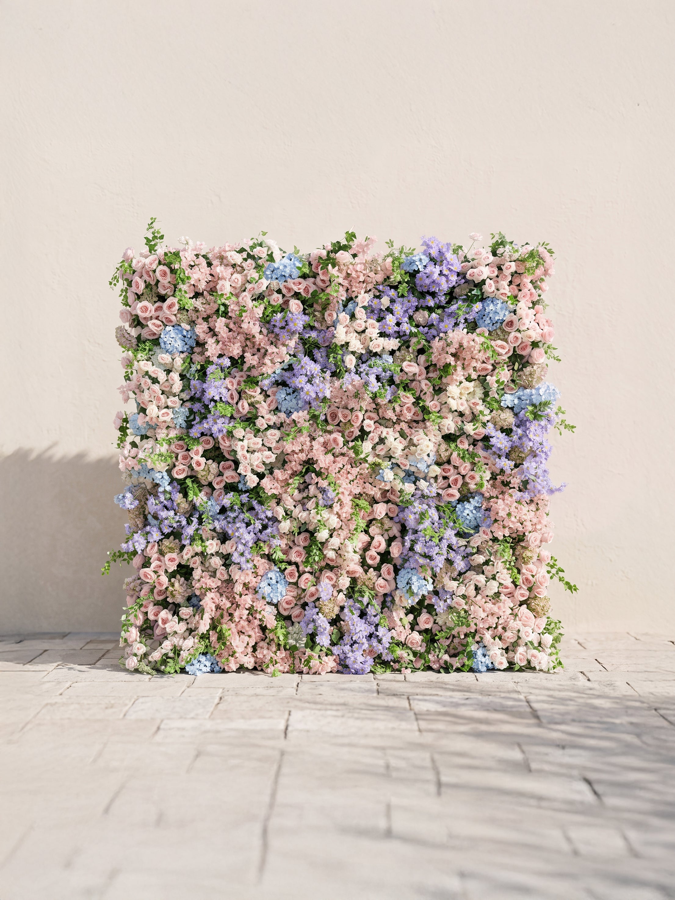 Roslina 5D Fabric Artificial rolling up curtain flower wall — front view