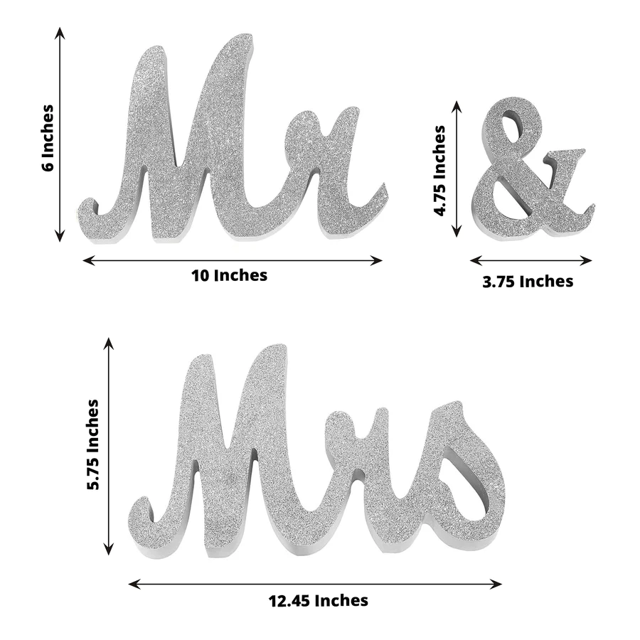 S007: Silver Color Wooden "Mr & Mrs" Wedding Table Display Signs Rose Morning