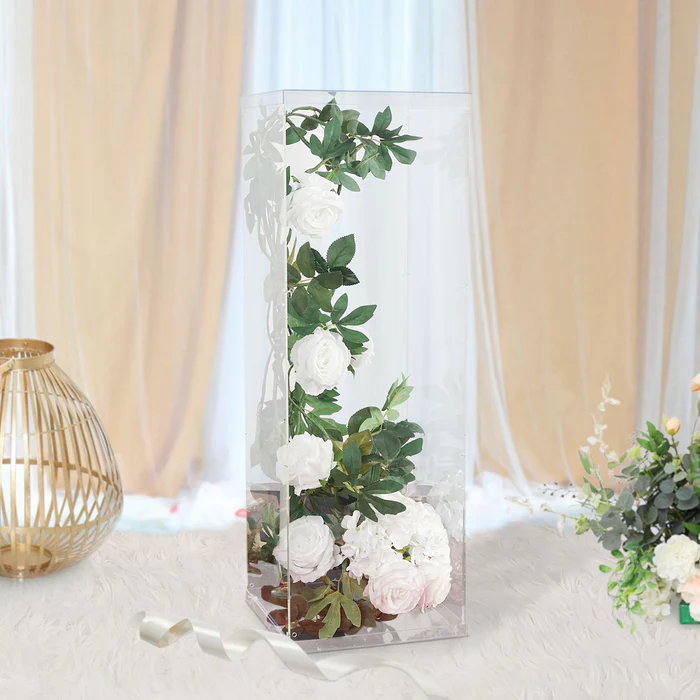 S012: Wedding and Event Prop Transparent Acrylic Display Box with Lid and Base Clear Rose Morning