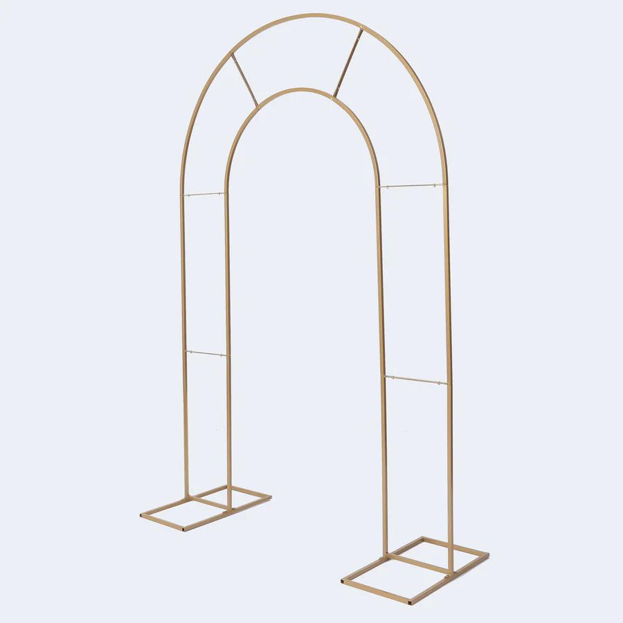 S015: Gold Metal Round Top Double Arch Wedding Ceremony Stand Rose Morning