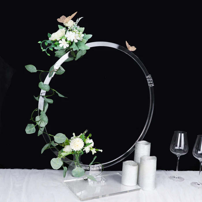 S027: Acrylic Table Wedding Arch Hoop Stand Centerpiece Round Wreath Tabletop Decor Rose Morning