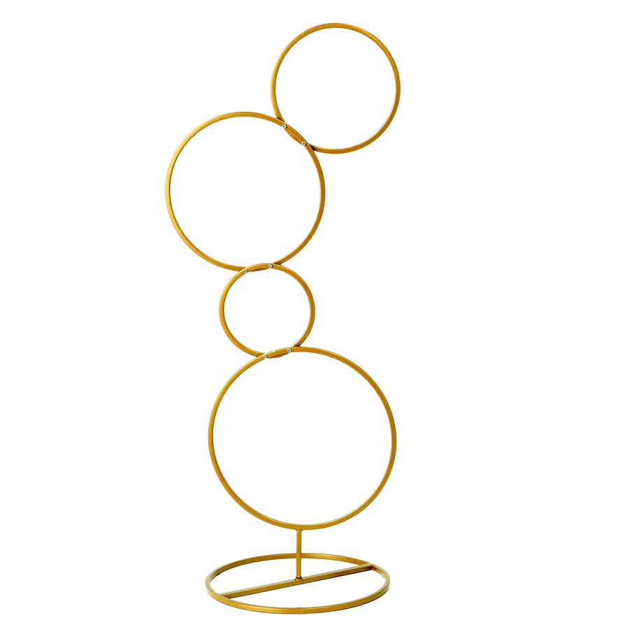 S028: Gold Metal Hoop Pillar Flower Stand, Wreath Wedding Arch Table Centerpiece Rose Morning