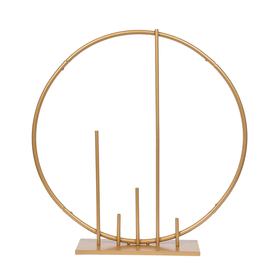 S030: Gold Metal Round Floral Table Wedding Arch Hoop Stand With Pillars Self Standing Balloon Frame Centerpiece Rose Morning
