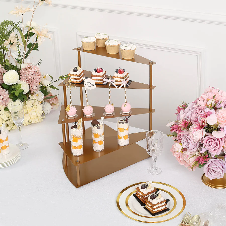 S036: Gold Metal Spiral Stairway Step Cake Pedestal Stand Dessert Cupcake Display Tray Rose Morning