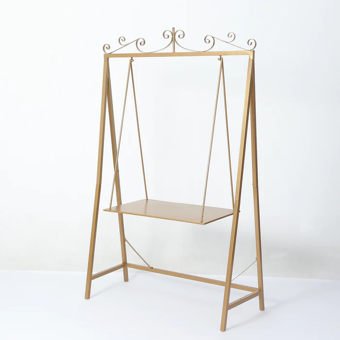 S037: Gold Metal Elegant Hanging Cake Swing Floor Stand Dessert Display Serving Station for Wedding Rose Morning
